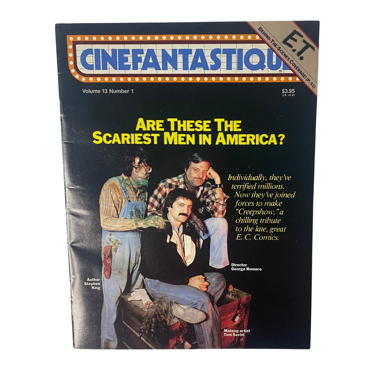Cinefantastique Magazine September 1982 Vol 13 No. 1 featuring Stephen King, George Romero, and Tom Savini on the cover, highlighting the film 'Creepshow'.