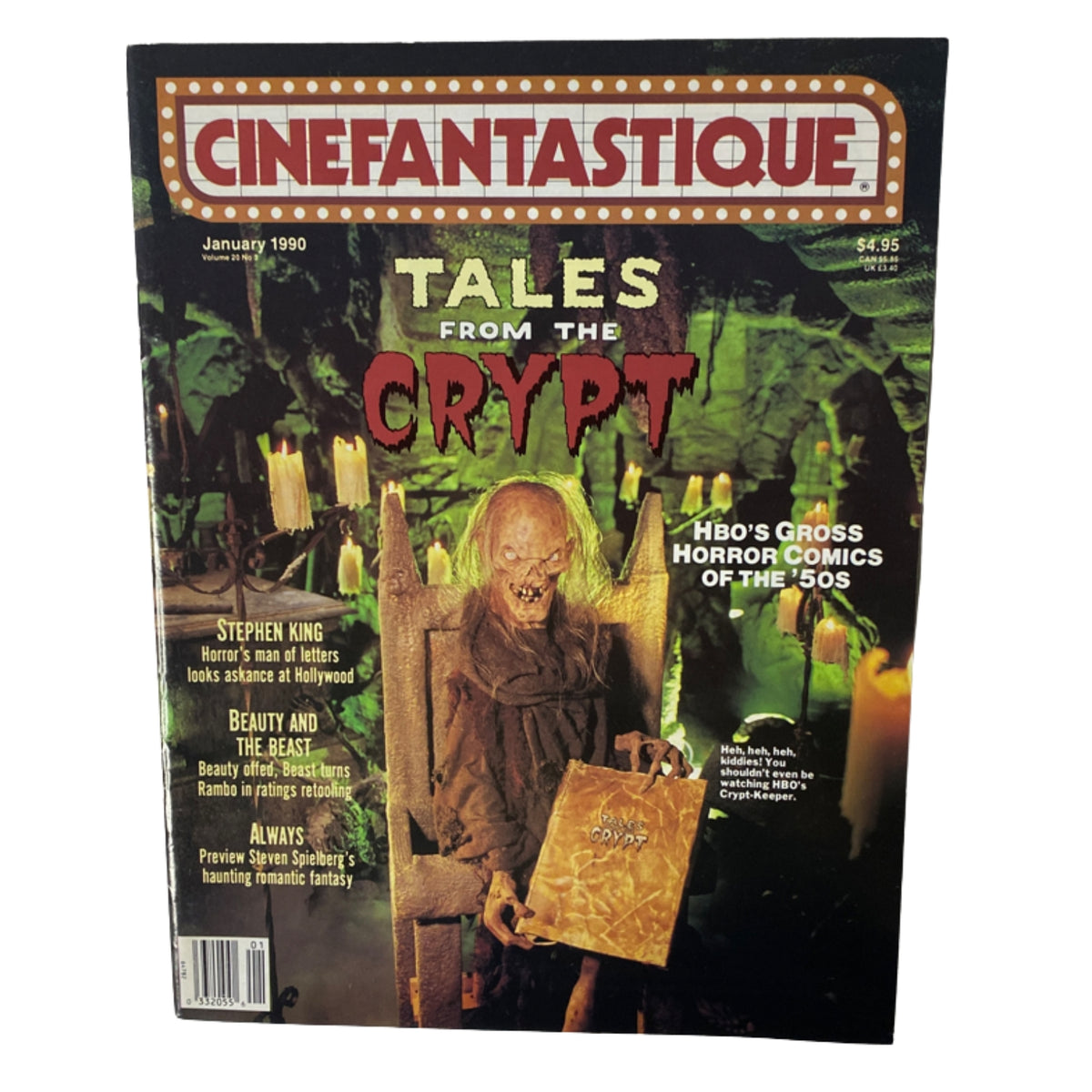 Cinefantastique Magazine January 1990 cover featuring 'Tales from the Crypt' with a spooky backdrop and promotional text about HBO's adaptation.