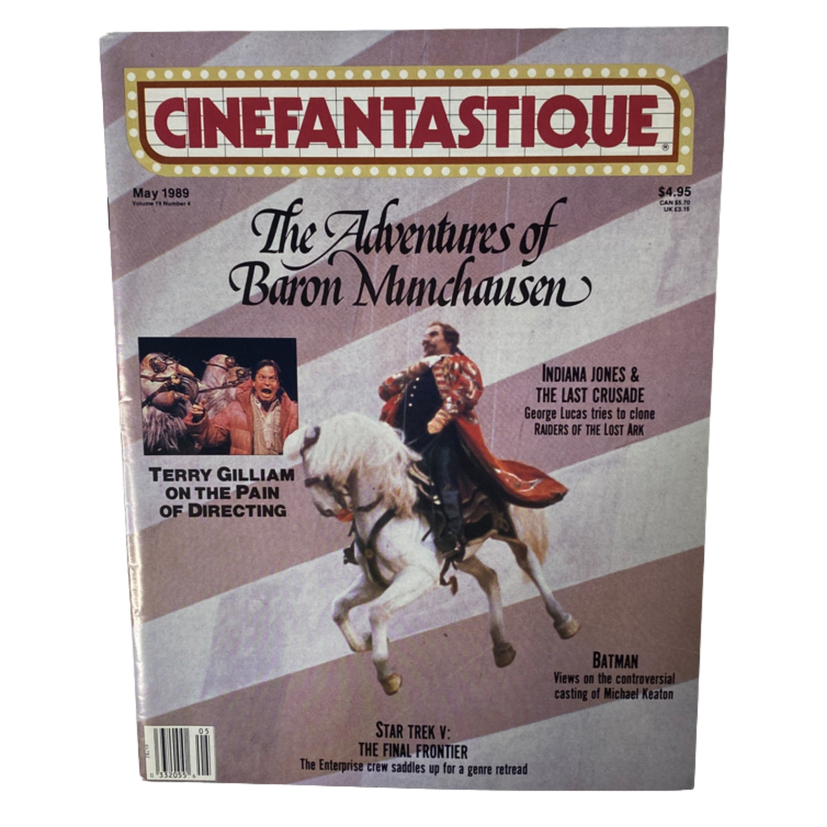 Cinefantastique Magazine May 1989 featuring 'The Adventures of Baron Munchausen'. Cover includes Terry Gilliam, 'Indiana Jones & The Last Crusade', 'Star Trek V: The Final Frontier', and 'Batman'.