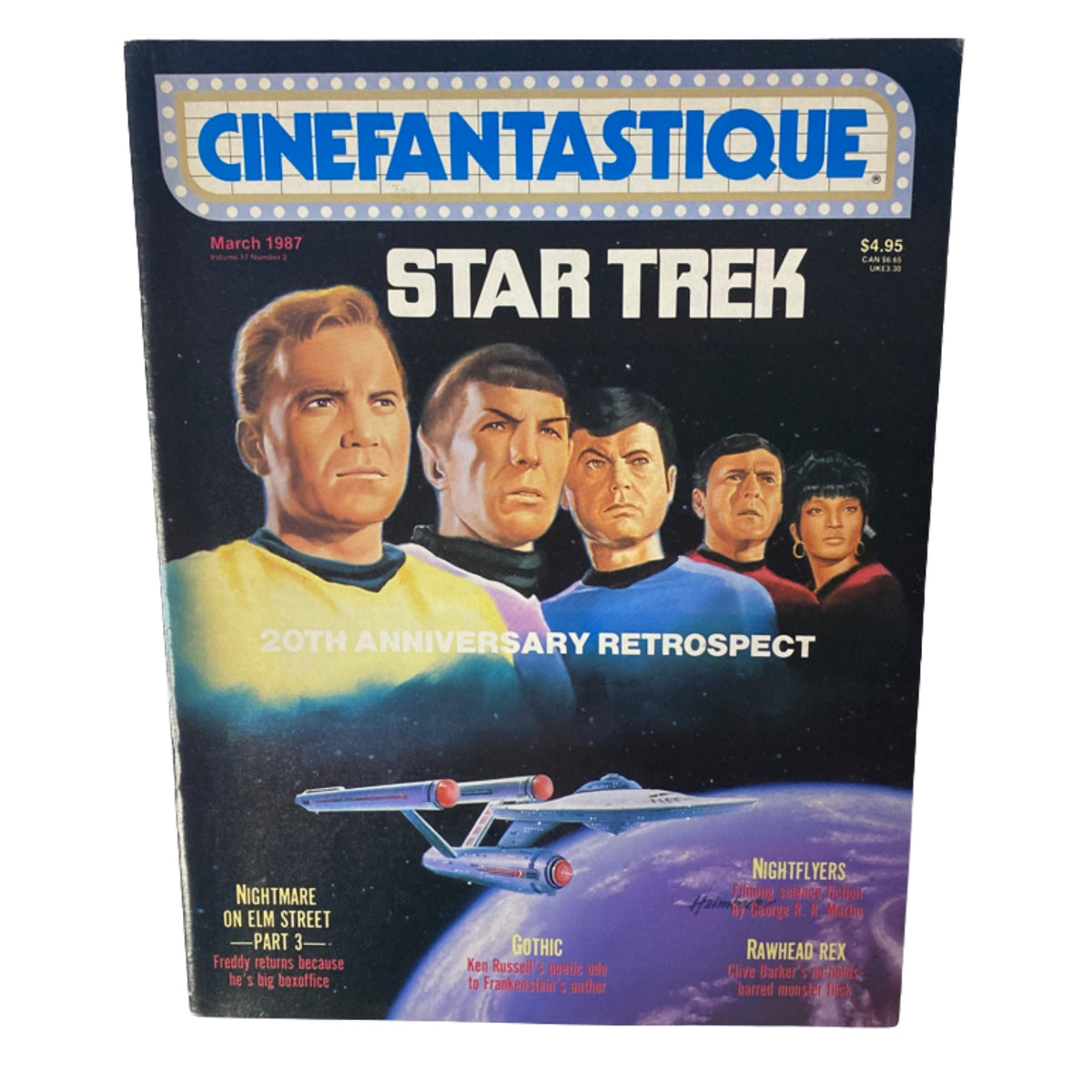 Cinefantastique Magazine March 1987 Vol 17 No. 2 Star Trek cover showcasing iconic characters and the starship Enterprise, celebrating Star Trek's 20th Anniversary.