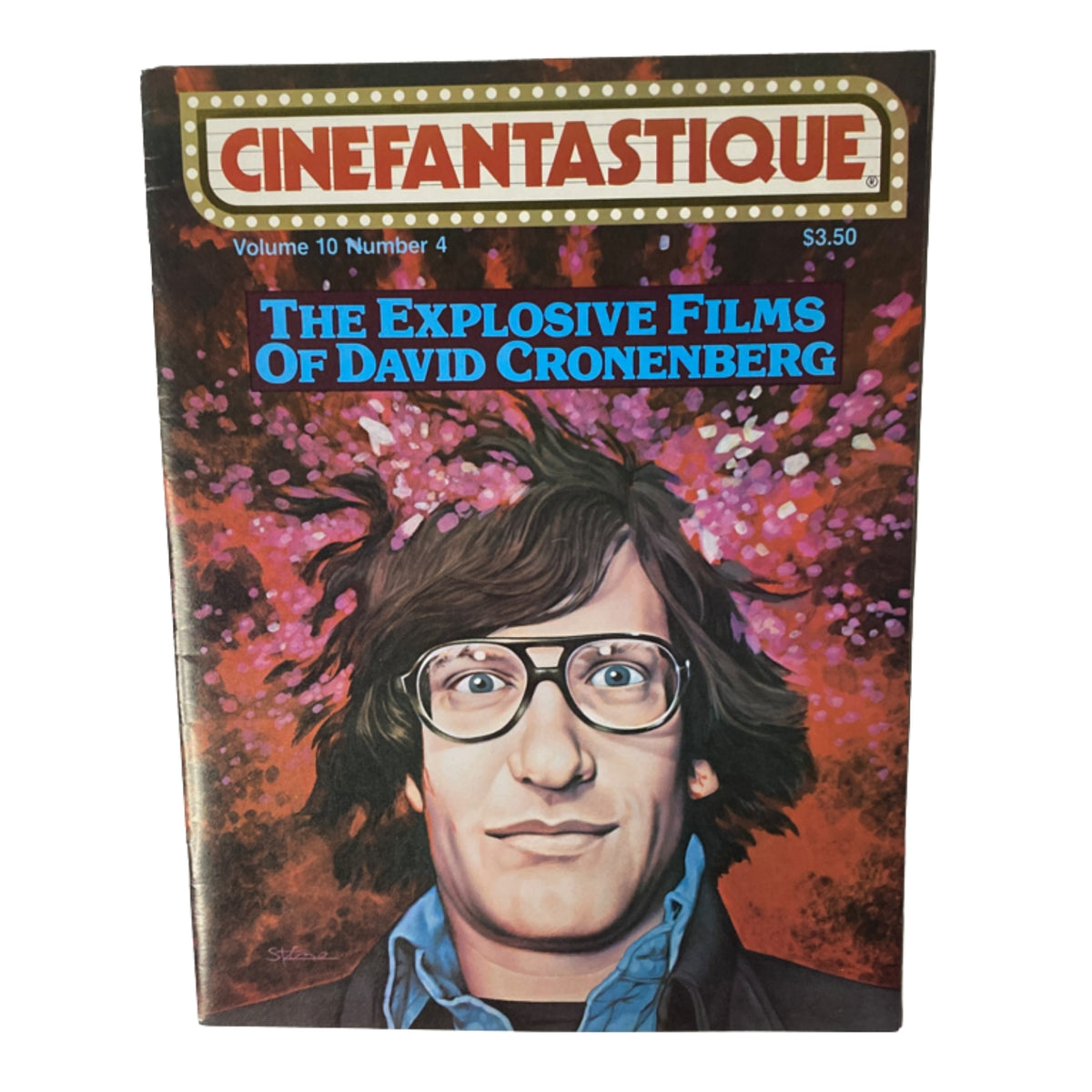 Cinefantastique Magazine Spring 1981 Volume 10 Number 4 featuring an illustration of David Cronenberg, highlighting his explosive films and contributions to cinema.