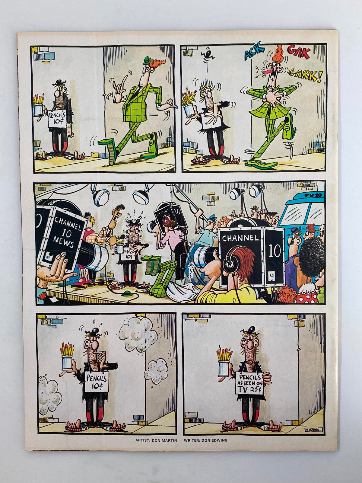 Back page of Mad Magazine January 1982 No. 228 showcasing a cartoon strip by artist Don Martin. The strip features humorous characters and scenarios, illustrating the comedic style of the magazine.