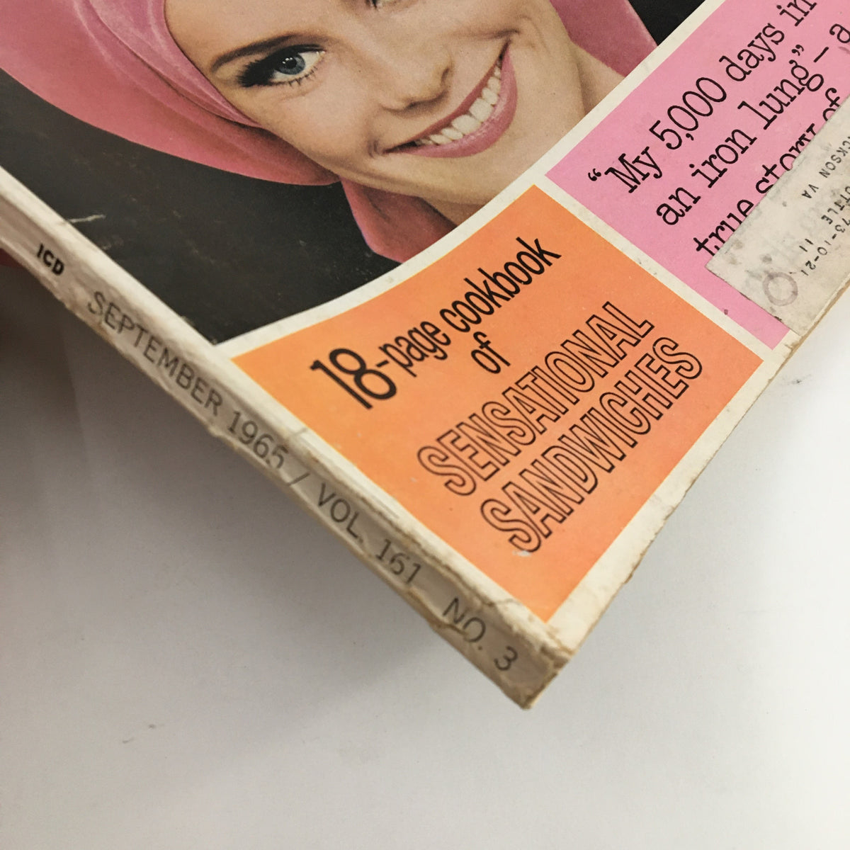 Cover of Good Housekeeping Magazine, September 1965, featuring a vibrant design and the title '18-page cookbook of SENSATIONAL SANDWICHES' highlighting the era's culinary trends.