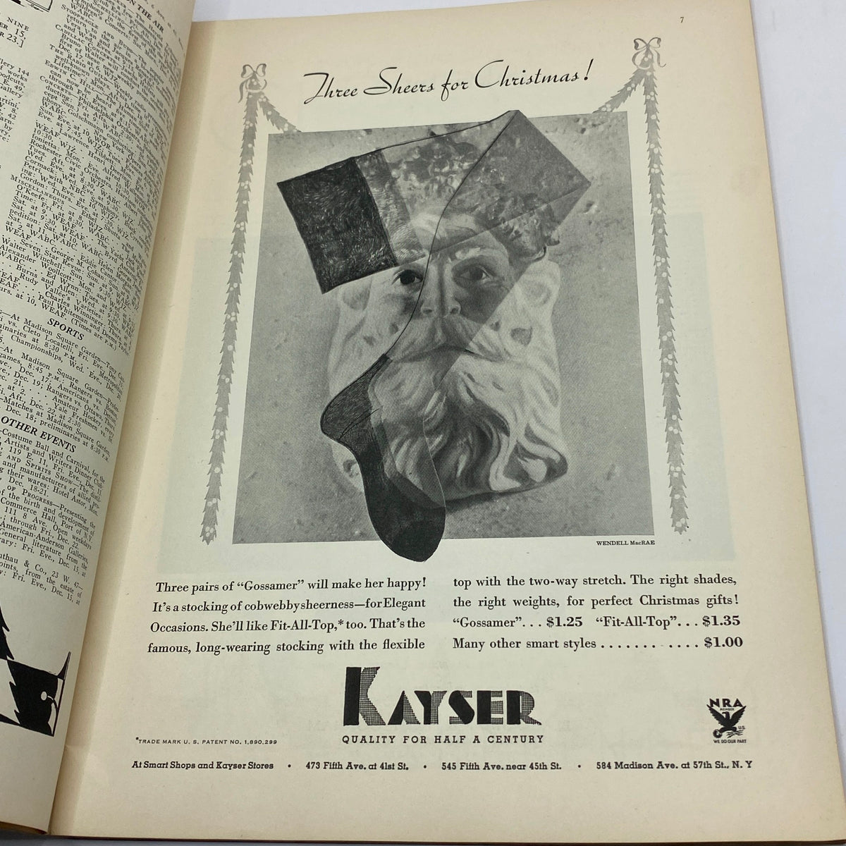Vintage advertisement in The New Yorker Complete Magazine December 16, 1933, promoting hosiery with a festive Christmas theme, featuring a playful design and nostalgic imagery.