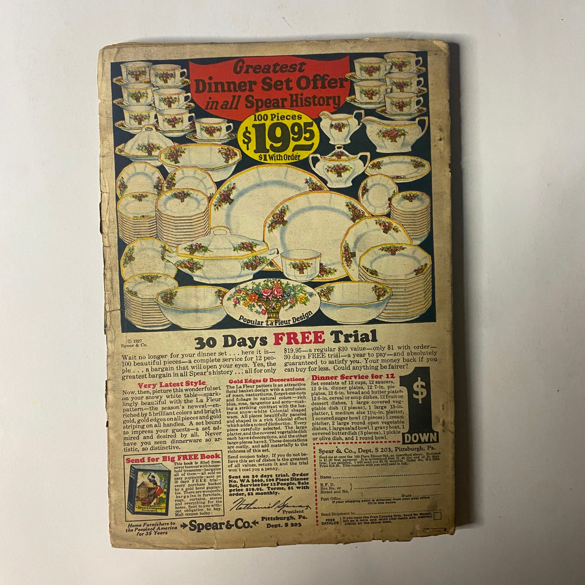 Back cover advertisement of Western Story Magazine, August 13, 1927, featuring a promotion for dinner set offer for $19.95.