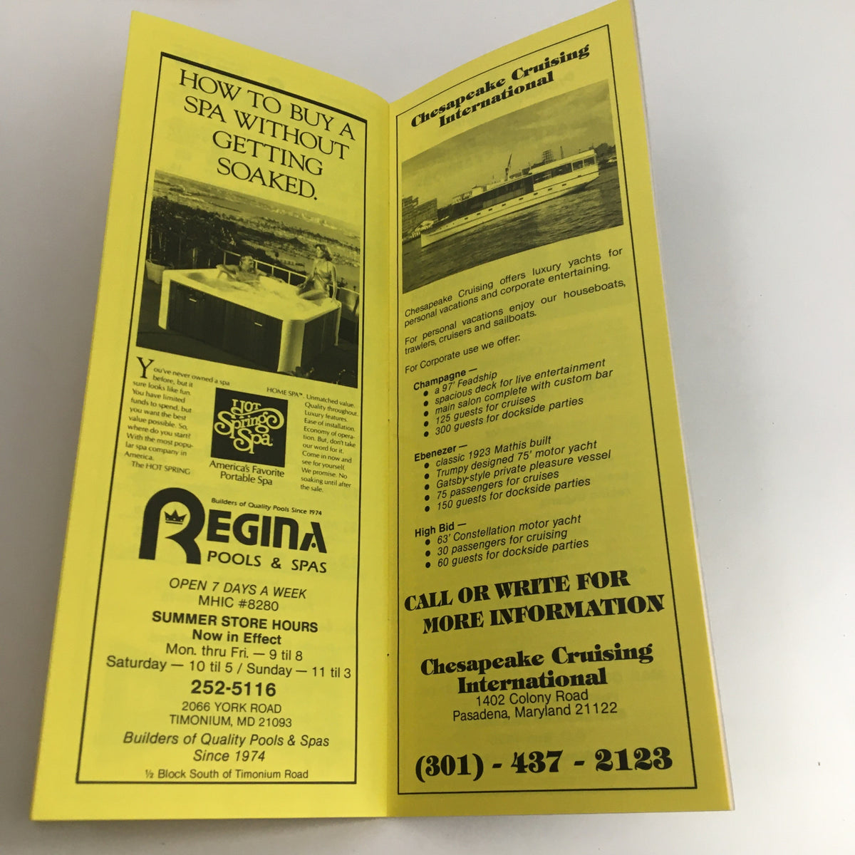 Promotional page from the 1986 Pimlico Race Course The Preakness Official Souvenir Program, featuring Chesapeake Cruising International offer.