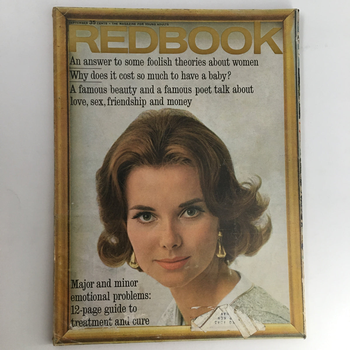 Cover of Redbook Magazine September 1963 featuring a captivating portrait of a woman, highlighting a dialogue between poet Robert Graves and actress Gina Lollobrigida, along with articles on women, love, and emotional well-being.