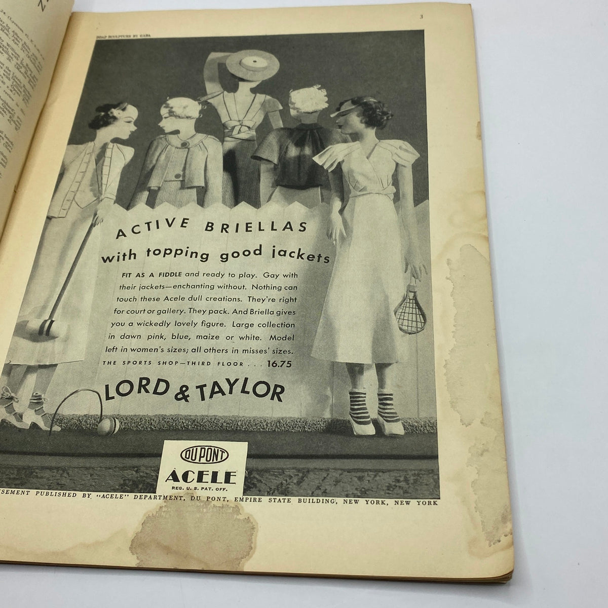 Advertisement page from The New Yorker Complete Magazine April 22, 1933, featuring a fashion ad for Lord & Taylor highlighting women's jackets, reflecting 1930s style.