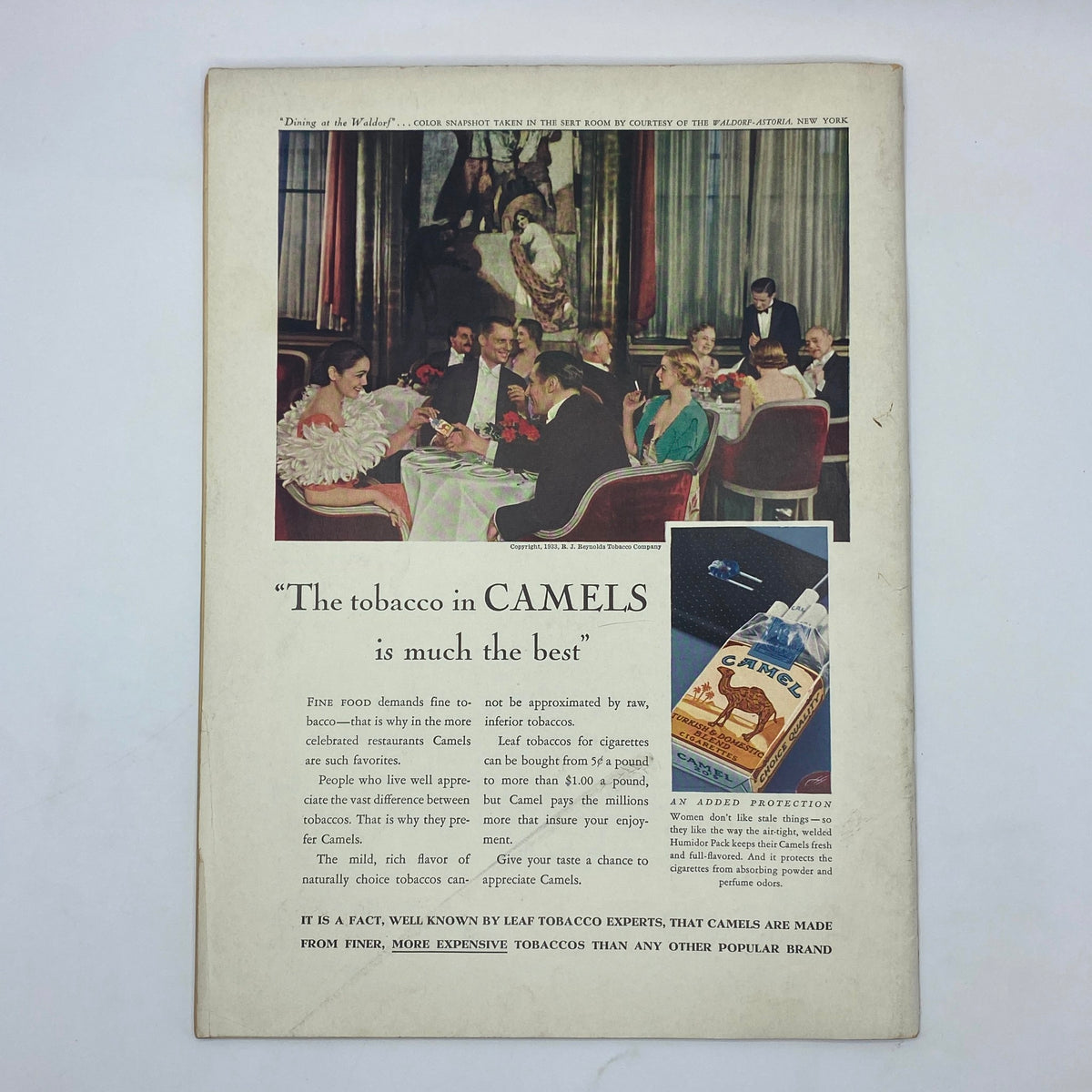 Back cover of The New Yorker magazine from June 10, 1933, showcasing a colorful advertisement for Camel cigarettes featuring a social gathering scene.