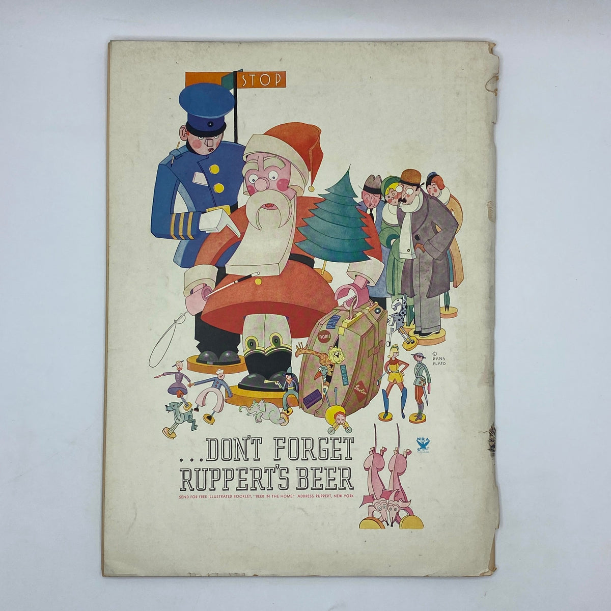 Back cover of The New Yorker Complete Magazine December 9, 1933 featuring a colorful illustration for Ruppert's Beer.
