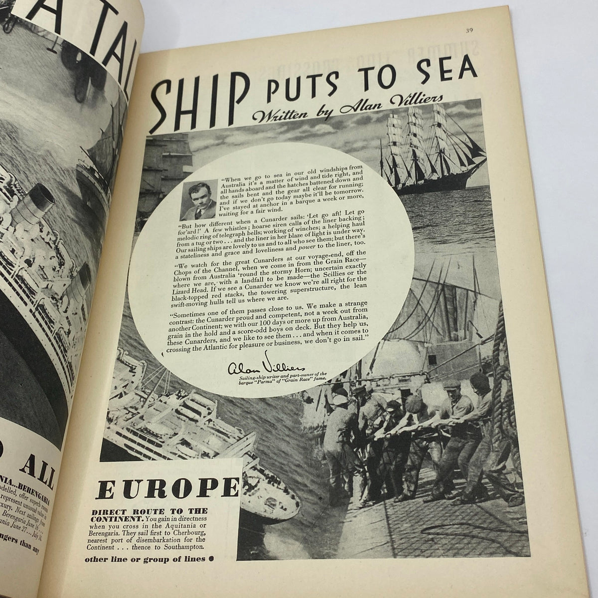 Another interior page of The New Yorker magazine, June 16, 1934, showcasing an article by Alan Villiers with a nautical theme, exemplifying the magazine's blend of insightful writing and engaging illustrations.