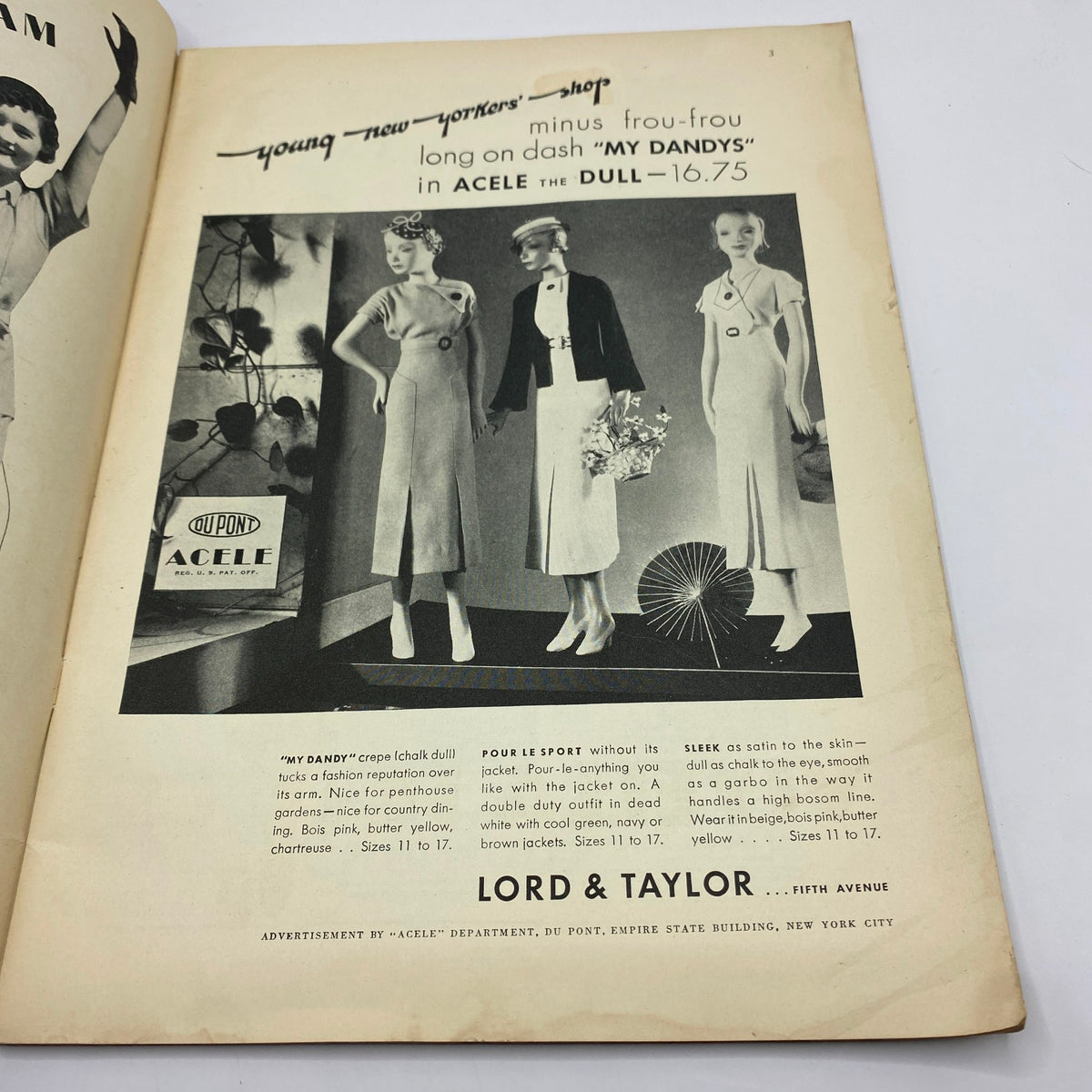 Advertisement page showcasing fashion from Lord & Taylor in The New Yorker Complete Magazine April 29, 1933.