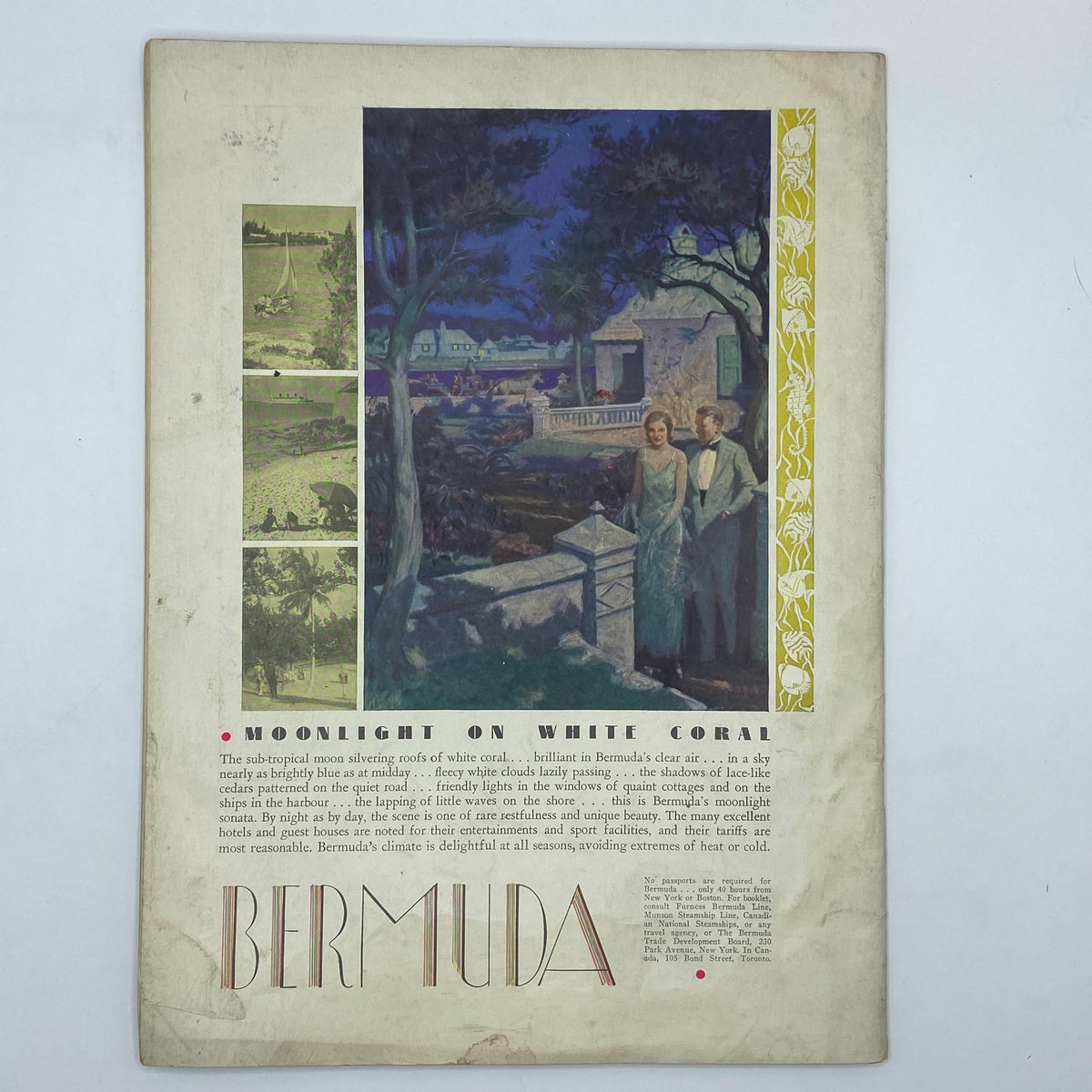Cover of The New Yorker magazine from April 29, 1933, featuring an illustration titled 'Moonlight on White Coral' depicting two elegant figures beside a tropical scene in Bermuda, by artist Garrett Price.