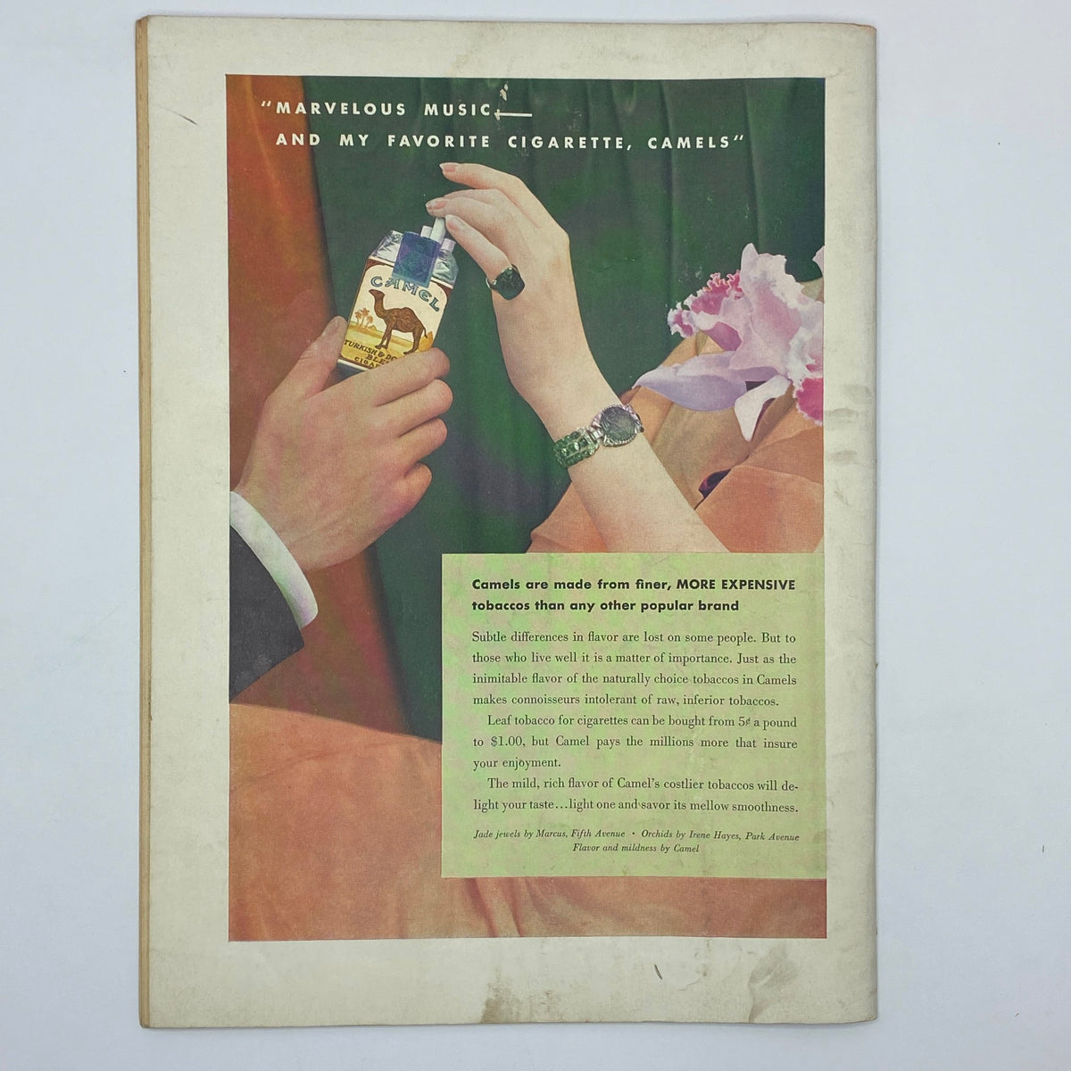 The New Yorker Complete Magazine August 12, 1933 - Back cover advertisement for Camel cigarettes featuring a hand holding a cigarette pack with engaging text.