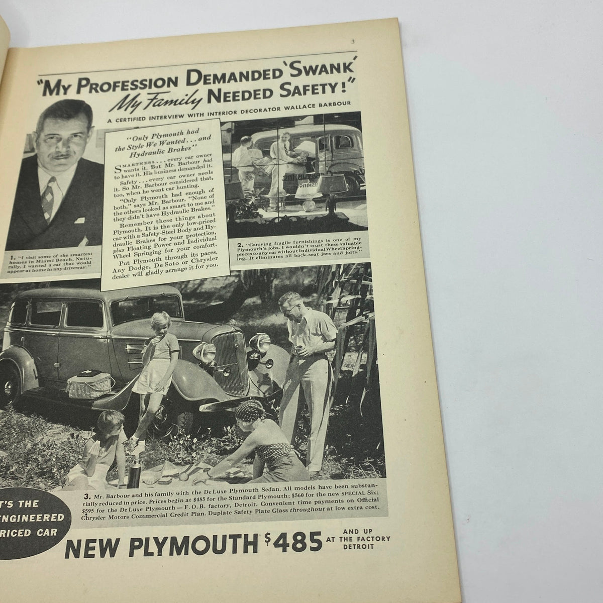 Interview article in The New Yorker Complete Magazine June 23, 1934 featuring interior decorator Wallace Barbour, highlighting advertisement and historical context of the era.