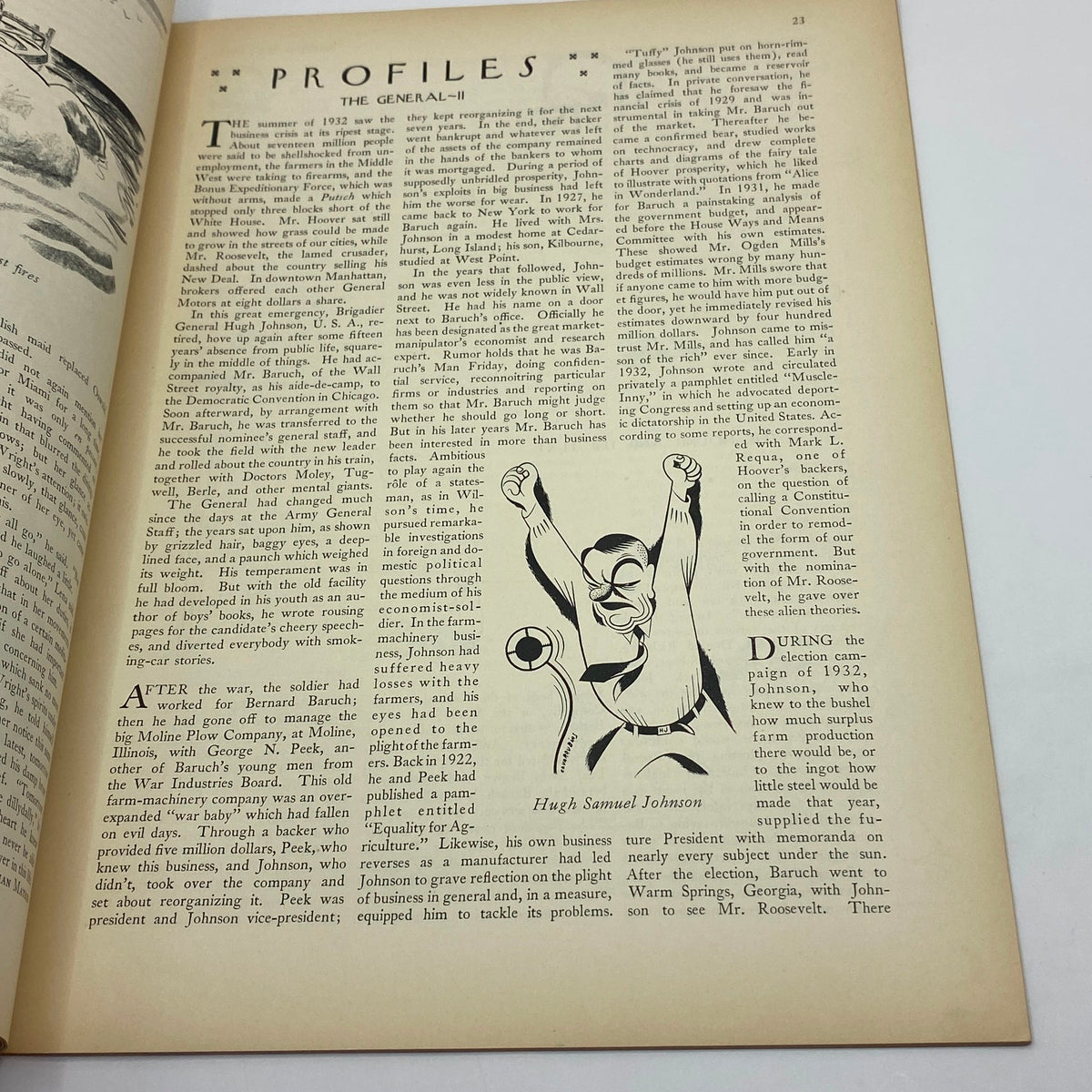 Interior page from The New Yorker Complete Magazine August 25, 1934 featuring an article and caricature illustration by Rea Irvin.