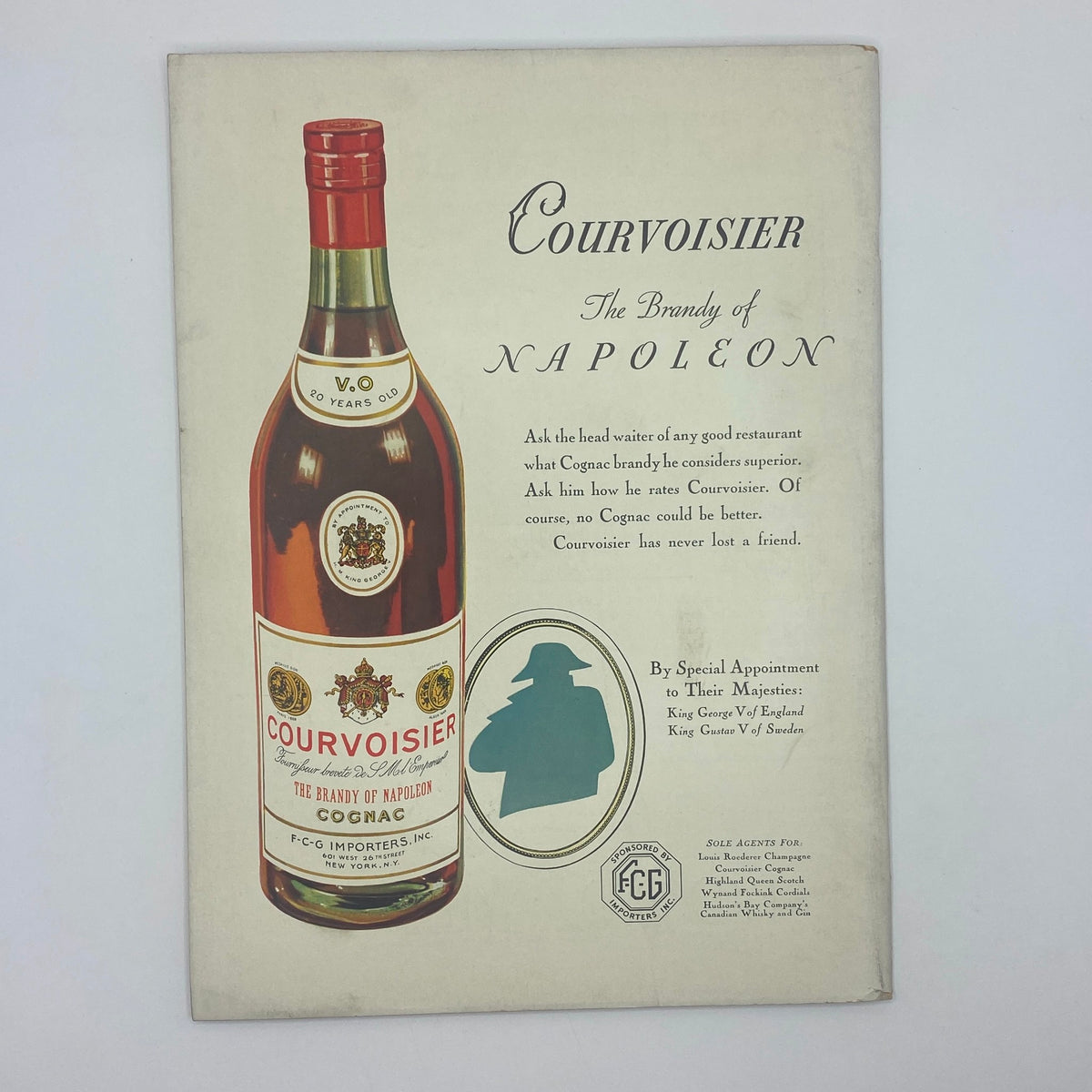 The New Yorker Complete Magazine March 16, 1935 Constantin Alajalov Cover displaying a Courvoisier cognac advertisement, emphasizing its historic significance and luxury appeal.