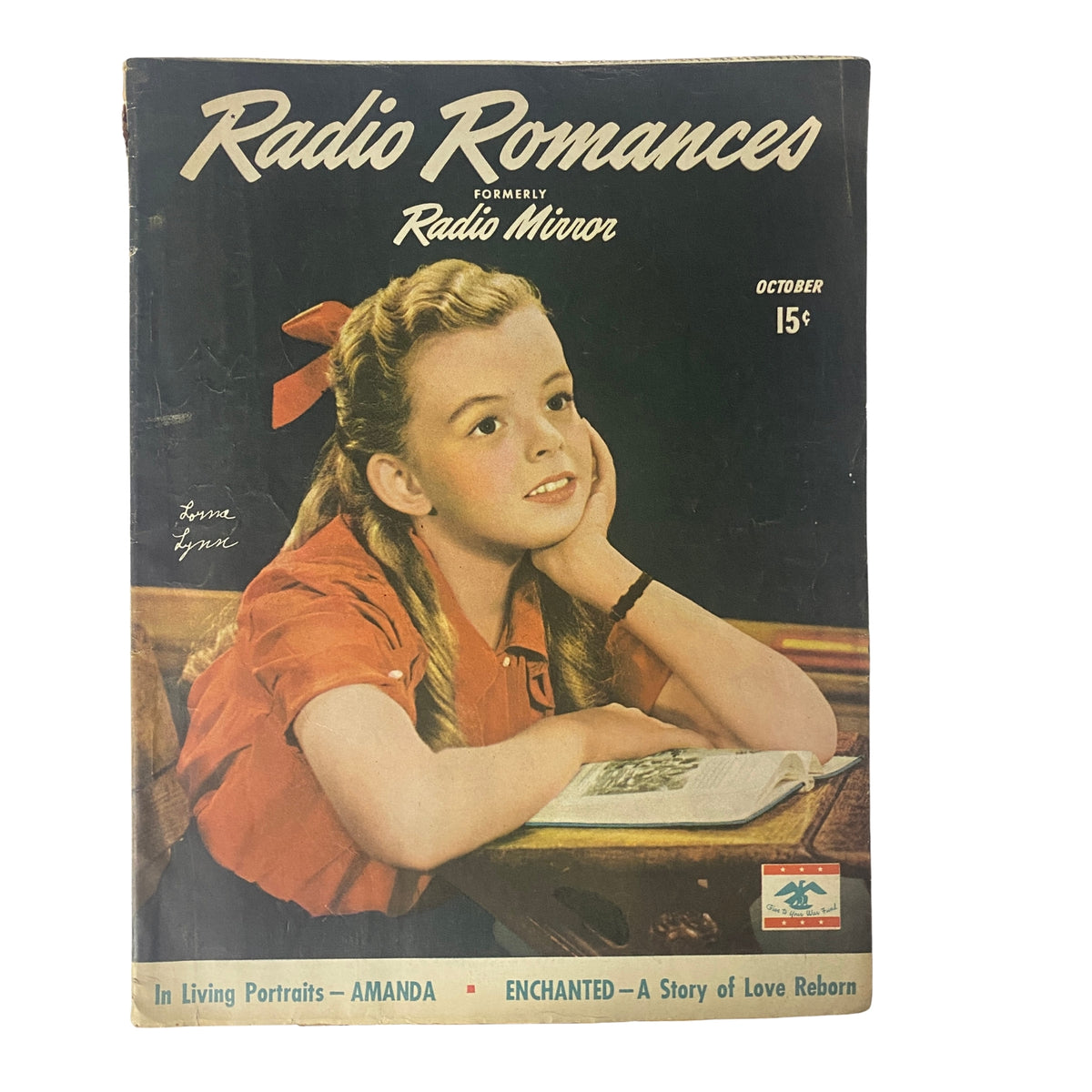 Cover of Radio Romances Magazine, October 1945, featuring Lorna Lynn on the front. A vintage magazine reflecting the golden age of radio, showcasing entertainment and romance themes. The cover art is by Salvatore Consentino, capturing the essence of 1940s pop culture.