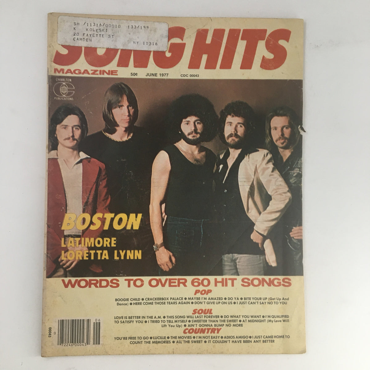 Cover of Song Hits Magazine June 1977 Vol. 41 #136 featuring Boston, Latimore, and Loretta Lynn.