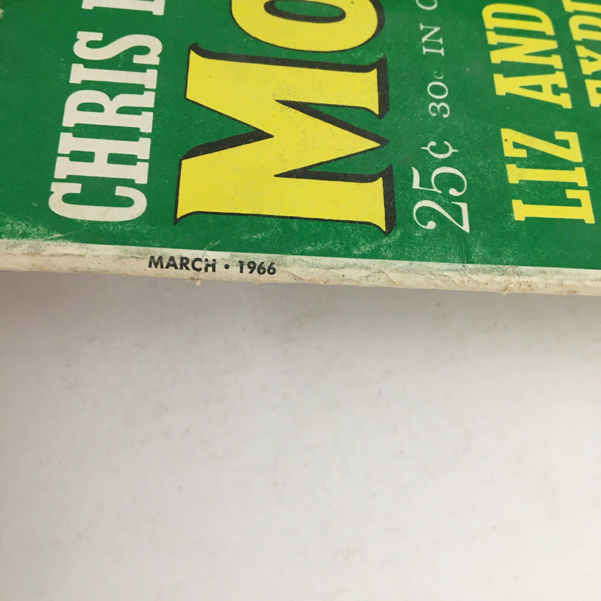 Spine view of Movie World Magazine March 1966 showing its publication date and details.