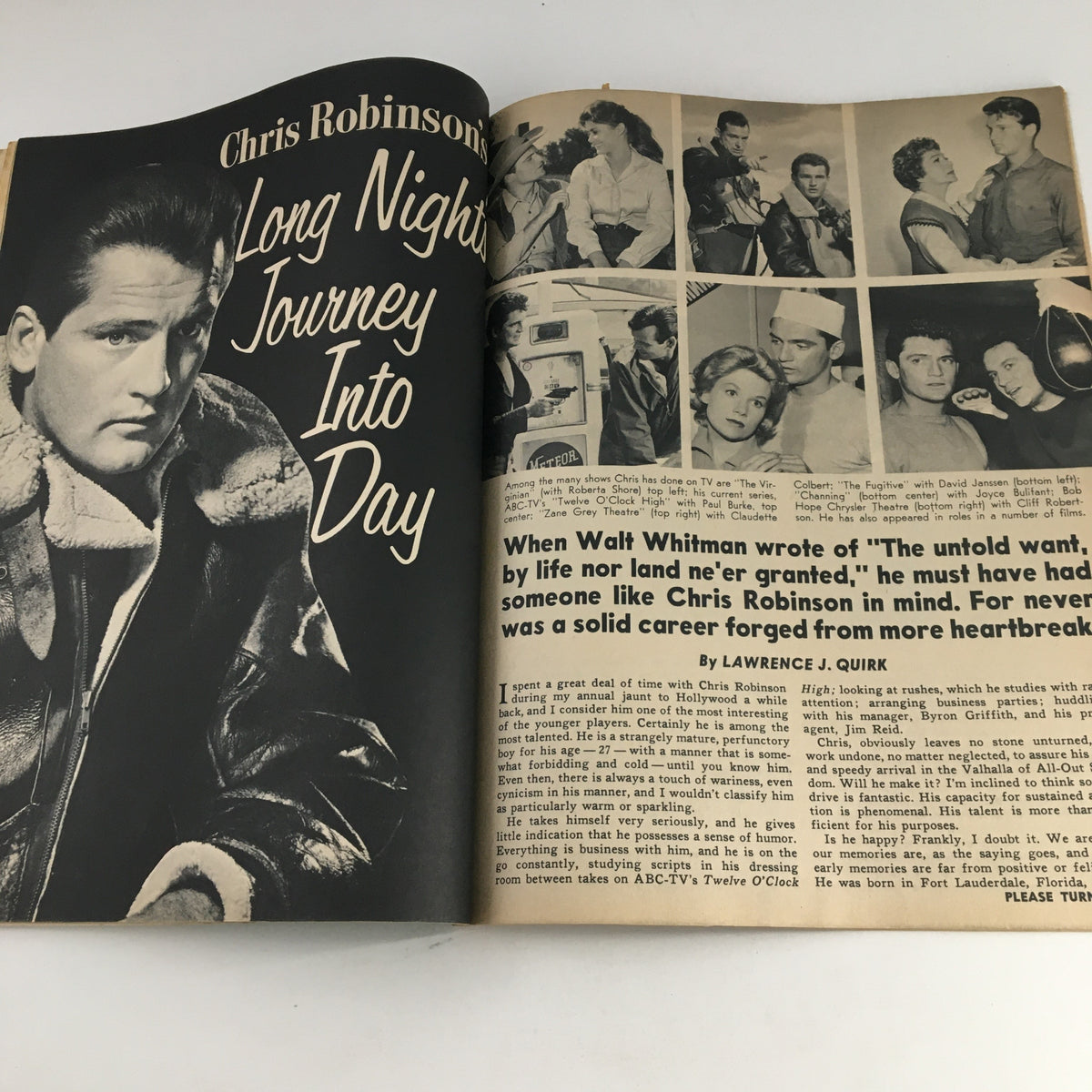 Chris Robinson's Long Nights Journey Into Day feature in Movie World Magazine March 1966, showcasing photos from his career.