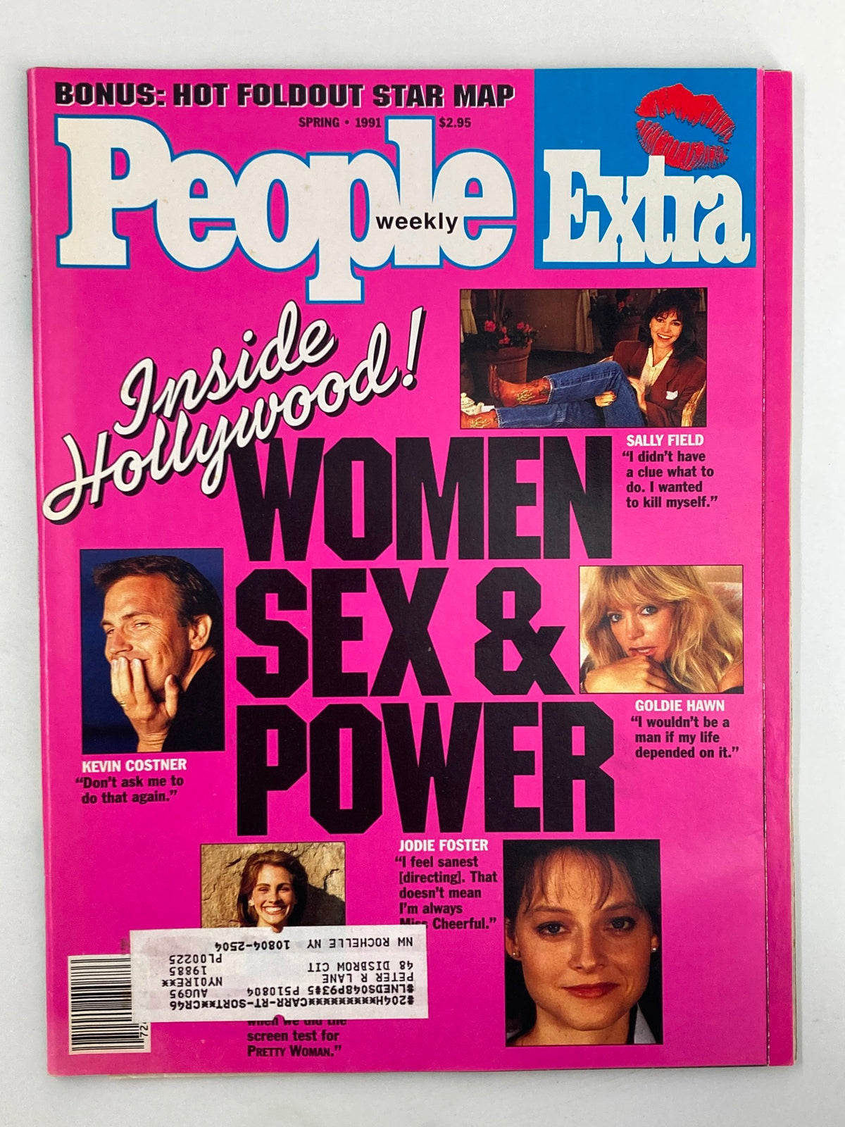 Cover of People Weekly Extra Magazine, Spring 1991 featuring celebrities Sally Field, Kevin Costner, Goldie Hawn, and Jodie Foster. The cover highlights themes of women, sex, and power in Hollywood.