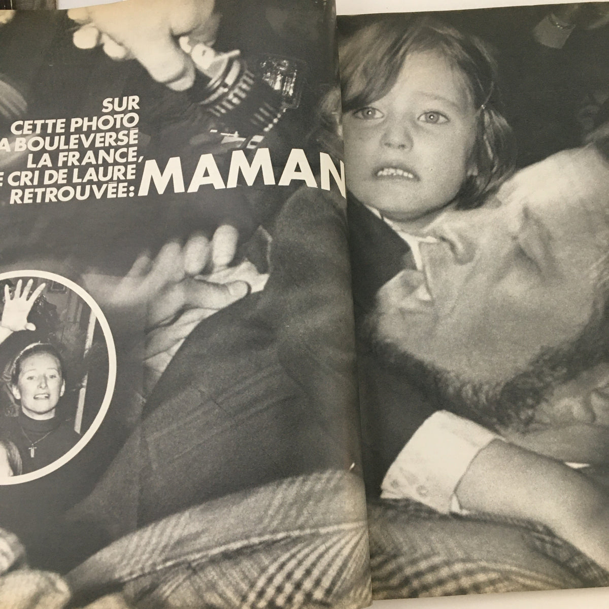 Powerful black and white image from Paris Match Magazine November 1972 capturing a poignant moment involving a child, reflecting emotional narratives in vintage media.