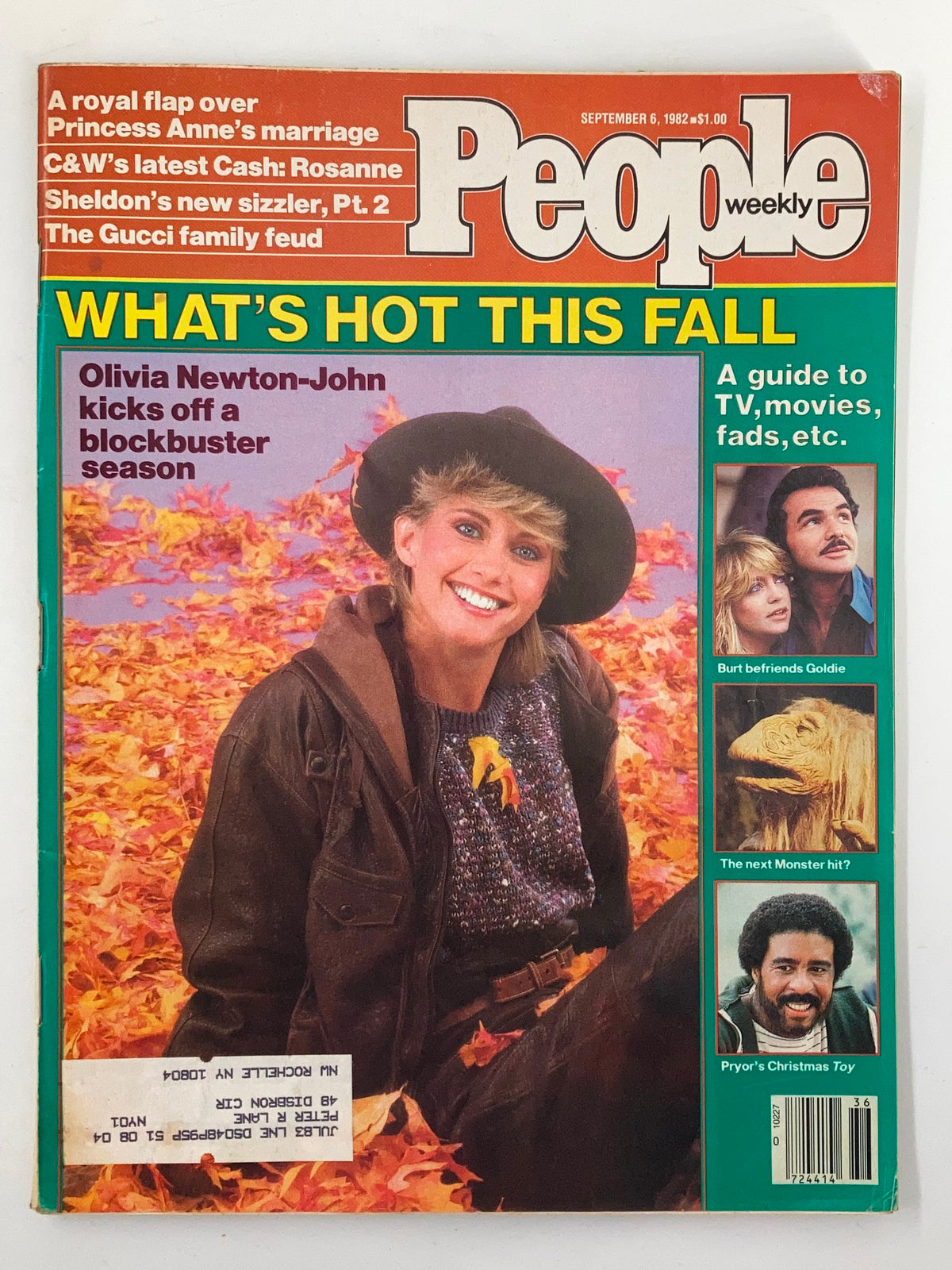 Vintage People Weekly Magazine, September 6, 1982, featuring Olivia Newton-John on the cover, highlighting fall entertainment trends and iconic personalities from the era.