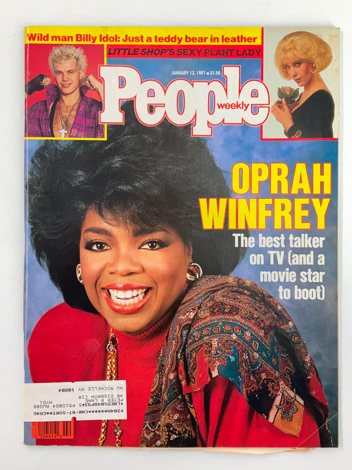 Cover of VTG People Weekly Magazine January 12 1987 featuring Oprah Winfrey, highlighted as 'The best talker on TV and a movie star to boot.' Vintage magazine showcasing celebrity culture.