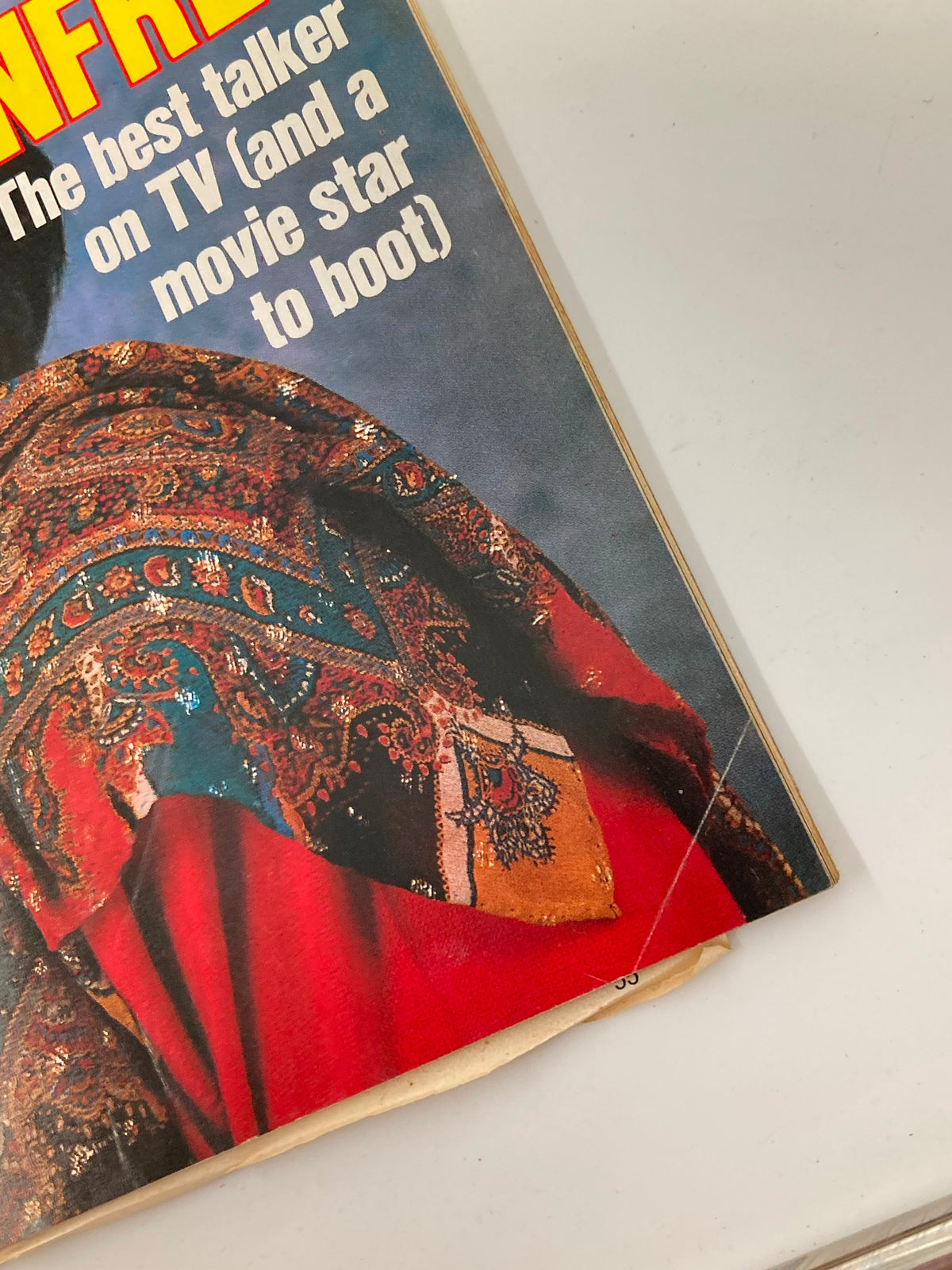 Close-up of the VTG People Weekly Magazine January 12 1987 cover, focusing on the intricate details of Oprah Winfrey's clothing and the magazine's bold title and tagline.