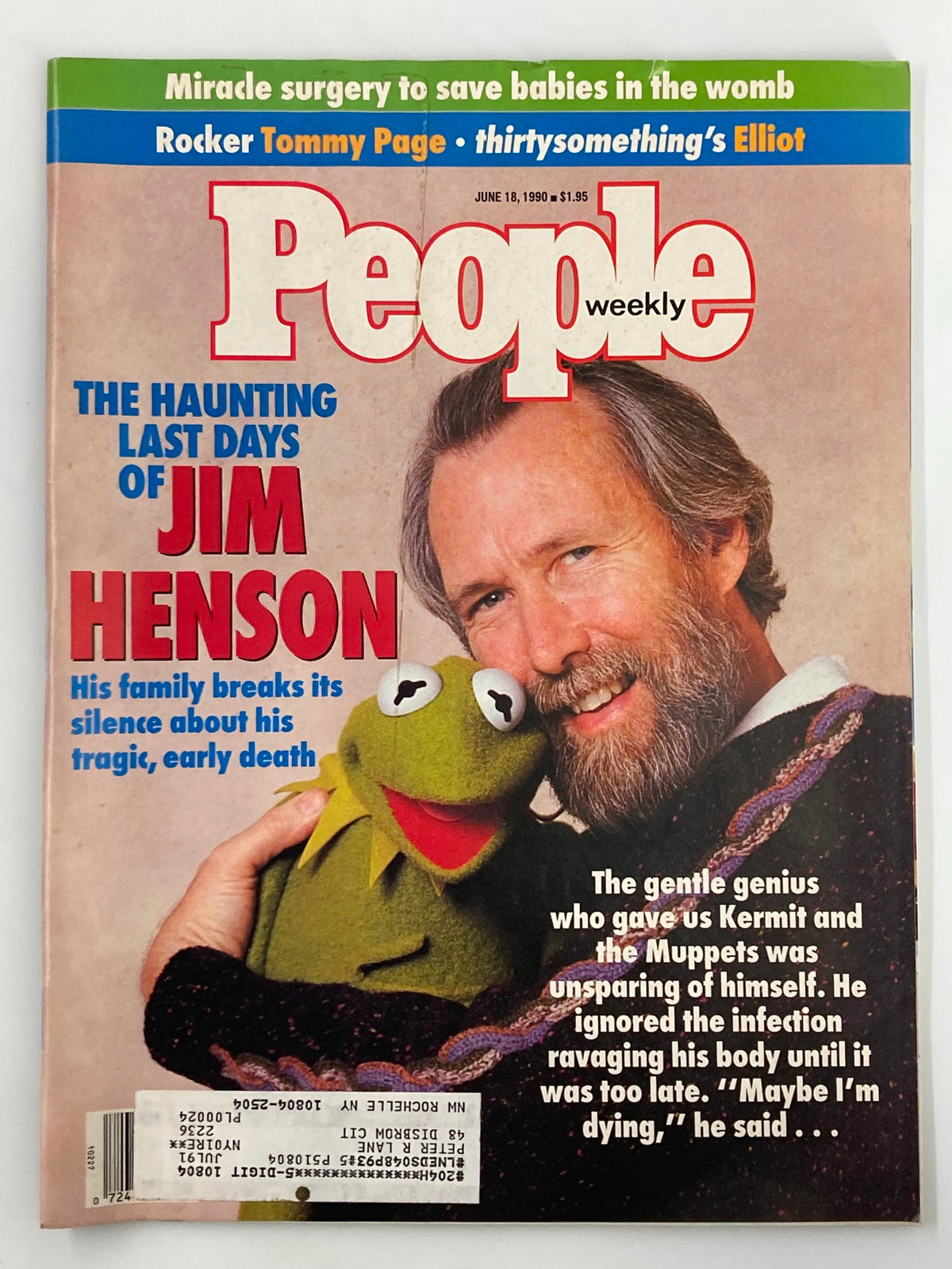 Cover of People Weekly Magazine dated June 18, 1990, featuring the title 'The Haunting Last Days of Jim Henson' with a photo of Jim Henson holding Kermit the Frog.