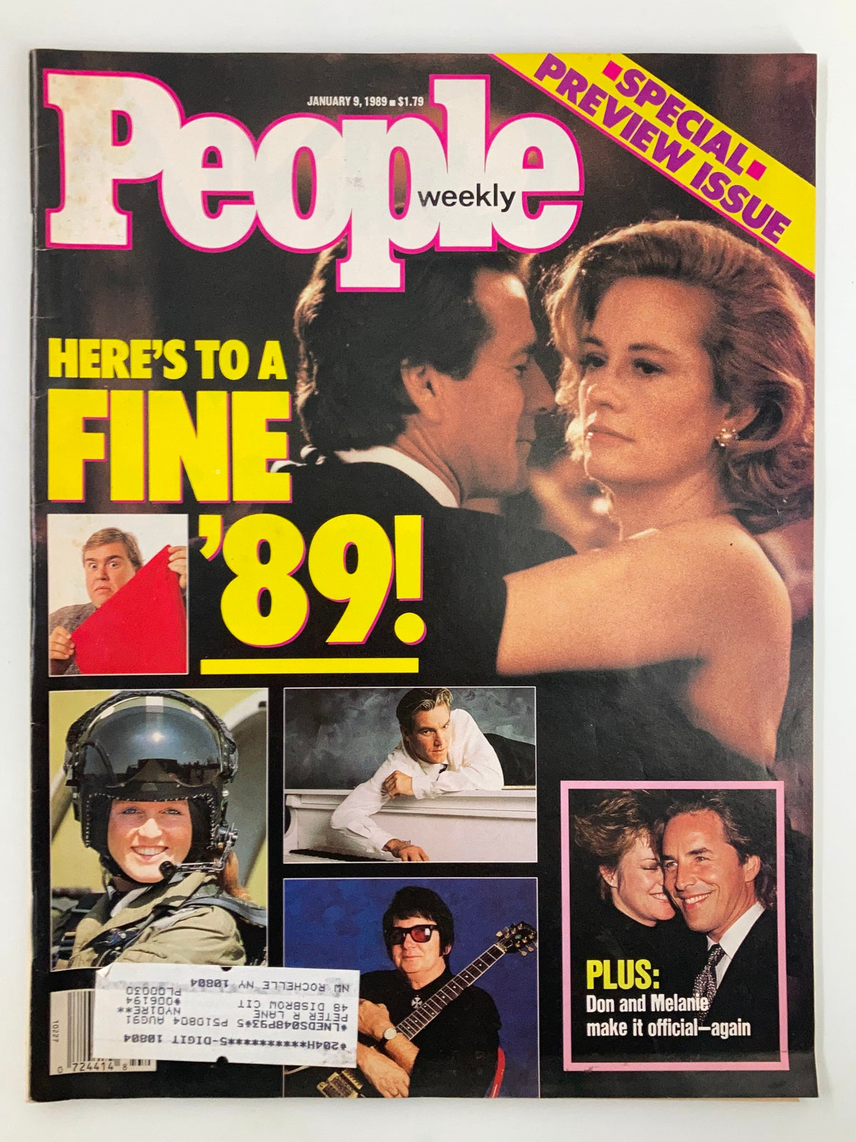 People Weekly Magazine cover from January 9, 1989 featuring a special preview issue highlighting celebrity moments. The cover includes a romantic scene, references to stars like Don and Melanie, and images promoting a fine '89.