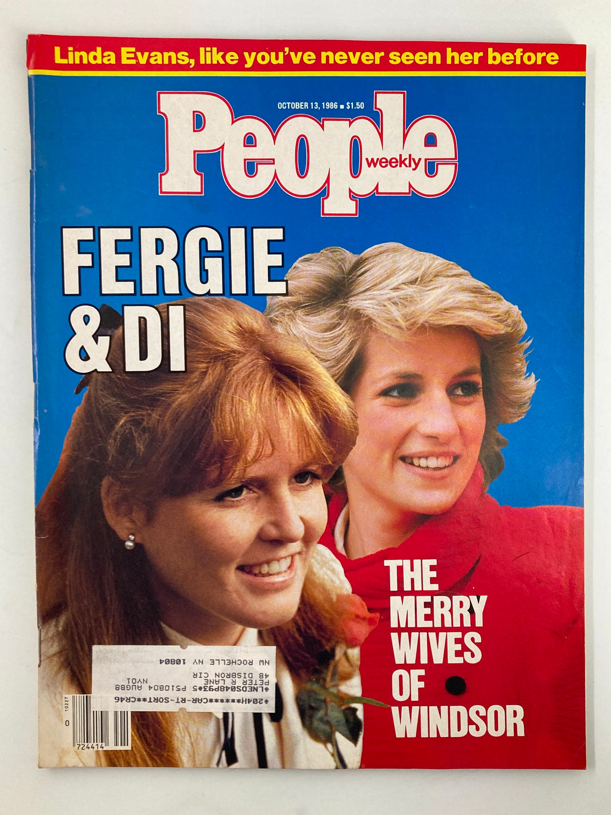 People Weekly Magazine cover from October 13, 1986, featuring Sarah Ferguson and Princess Diana, known for depicting royal intrigue and mid-1980s culture.