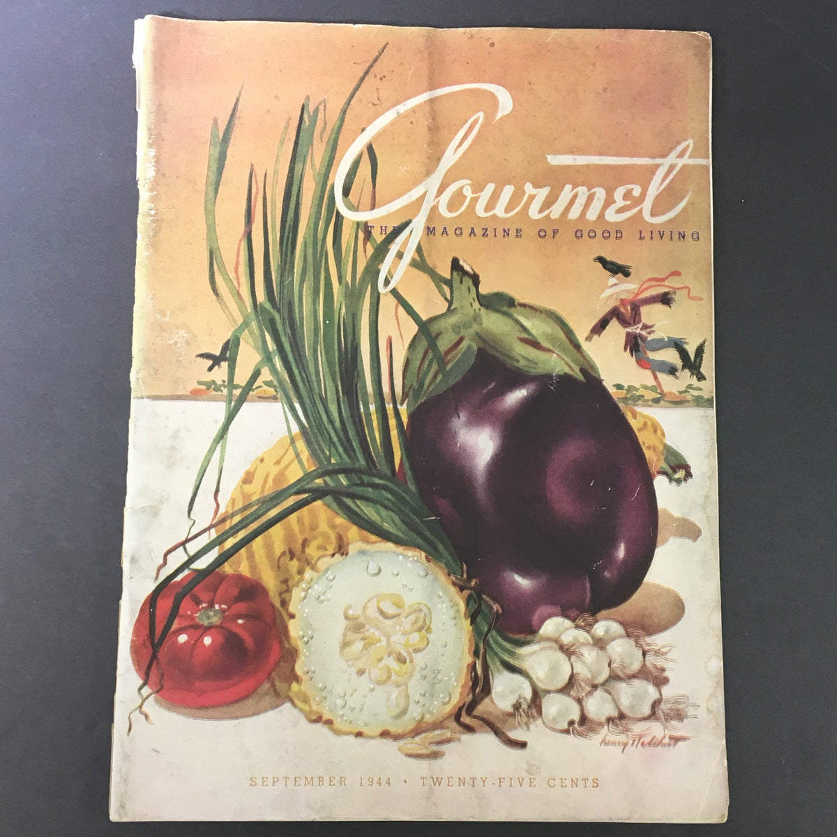Cover of Gourmet Magazine, September 1944, featuring the theme 'Smoke Gets in Your Meat