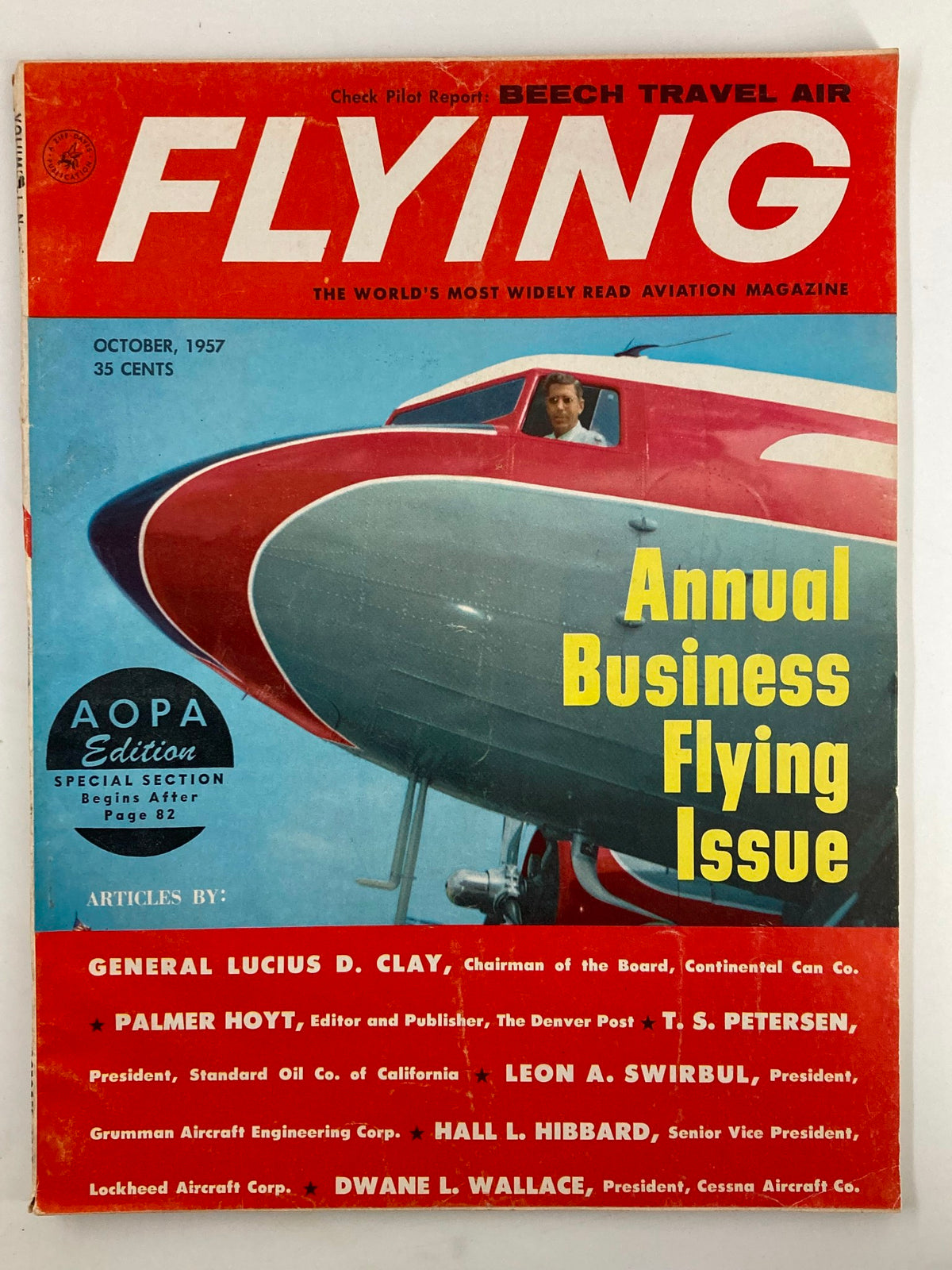 VTG Flying Magazine October 1957 featuring the 'Flagship of the Business Fleet' on the cover, an essential collectible for aviation enthusiasts.