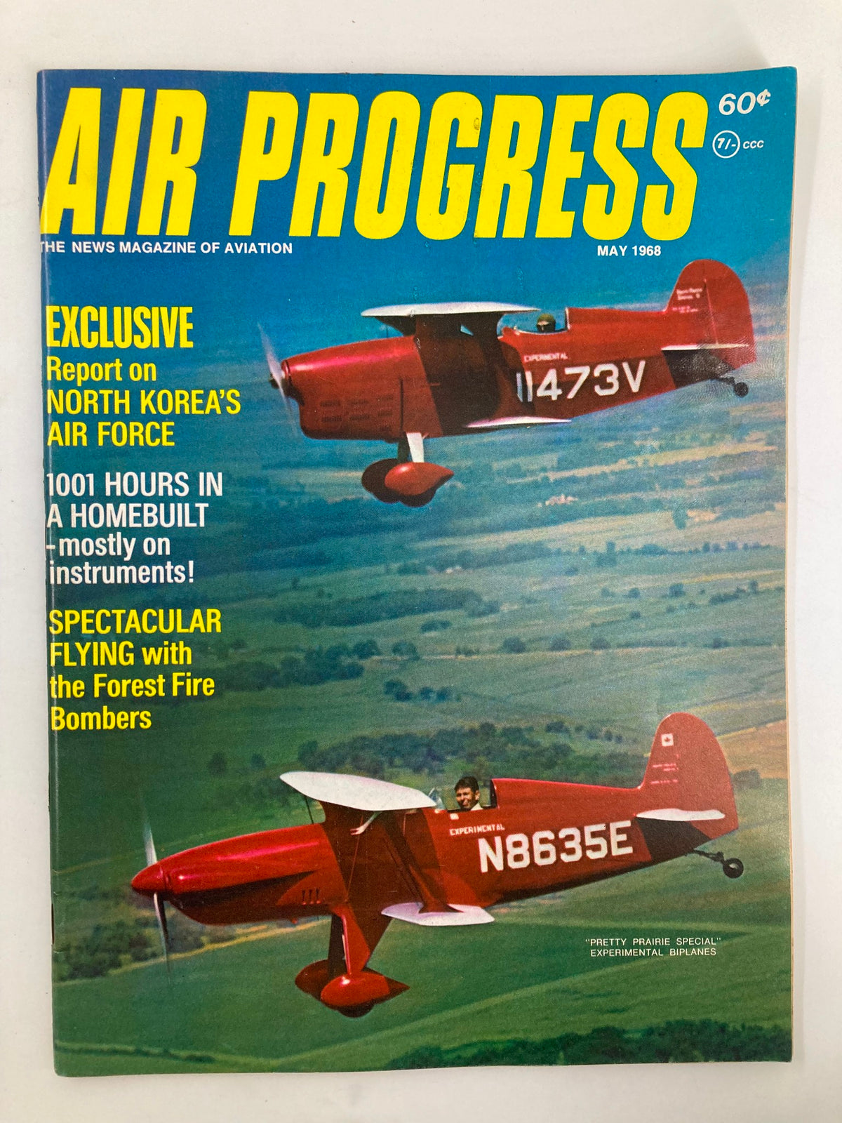Cover of VTG Air Progress Magazine May 1968 featuring biplanes and an aerial view, showcasing articles on North Korea's Air Force and forest fire bombers.