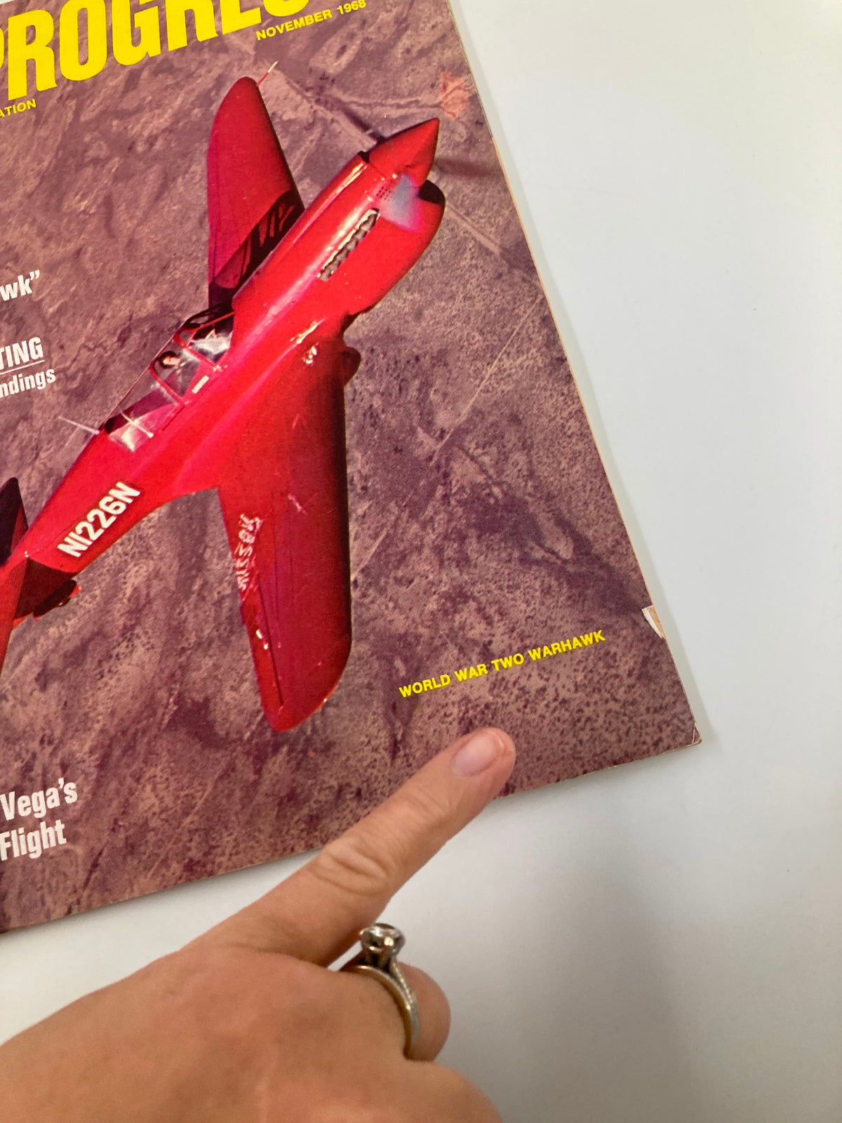 Close-up of the VTG Air Progress Magazine November 1968 featuring the WWII Warhawk, emphasizing the title 'WORLD WAR TWO WARHAWK' on the cover.