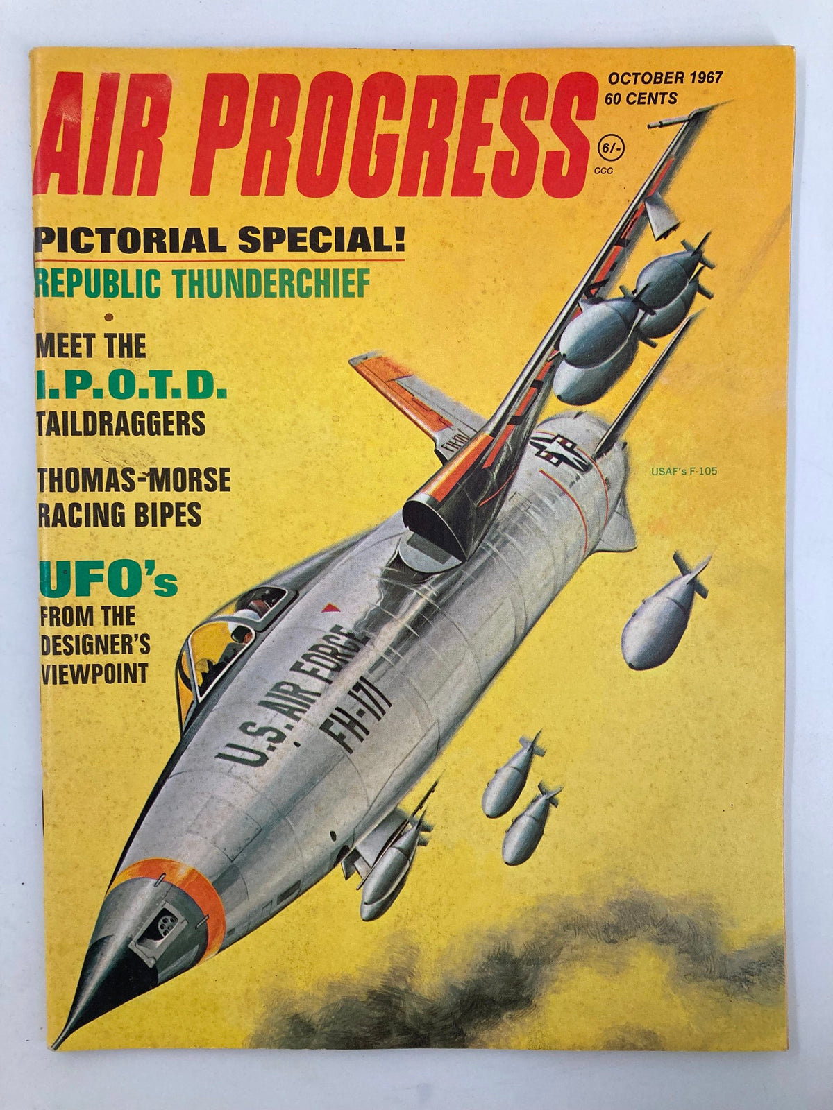 VTG Air Progress Magazine October 1967 featuring the U.S. Air Force F-105 on the cover, showcasing military aircraft and aviation technology.