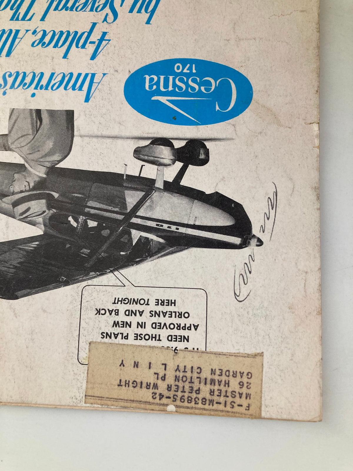 Close-up of the Cessna 170 advertisement on the back cover of VTG Flying Magazine September 1951, highlighting its features and pricing.