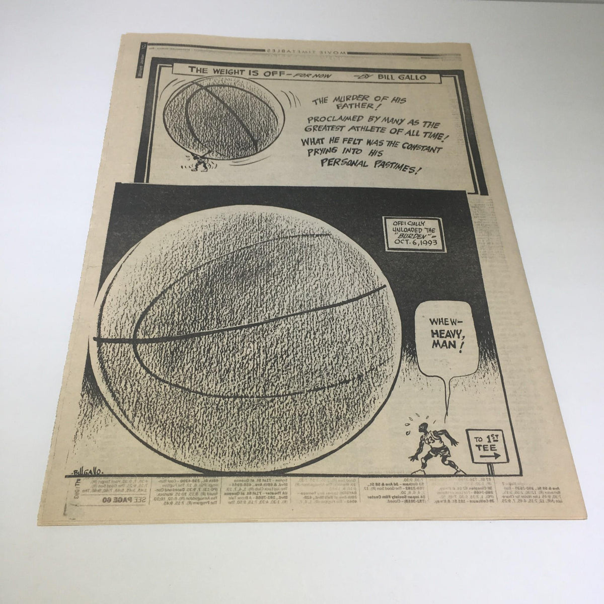 Illustration from the NY Daily News dated October 7, 1993, showing a large basketball with the caption discussing the greatness of Michael Jordan, a key figure in basketball history during the 'Michael Jordan Era'.