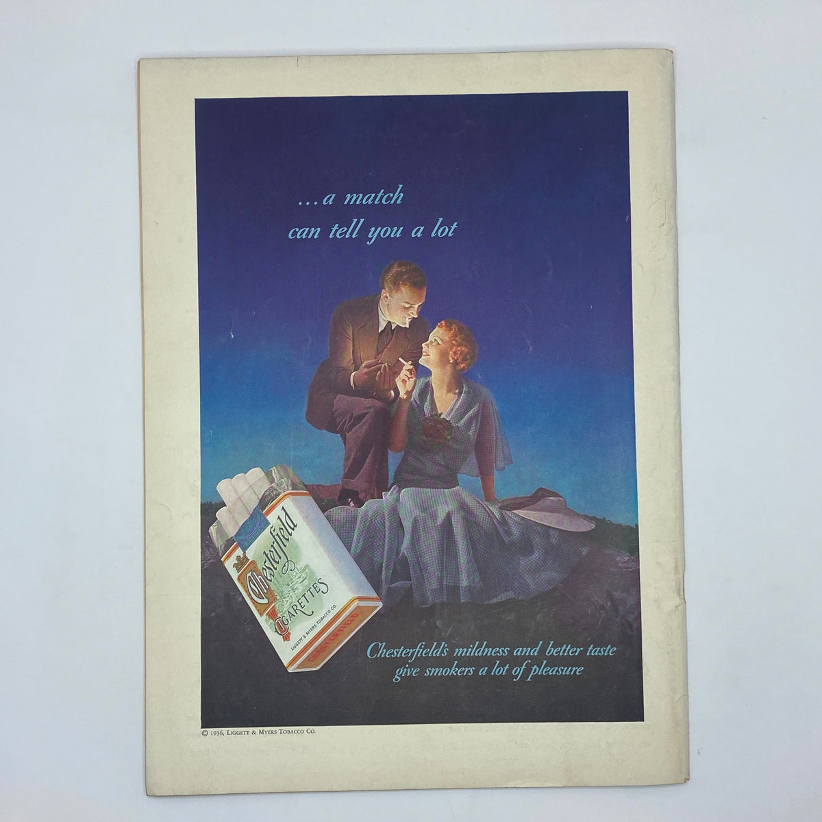 The New Yorker Complete Magazine May 30, 1936 showcasing an elegant Chesterfield cigarette advertisement with a couple in a romantic setting.