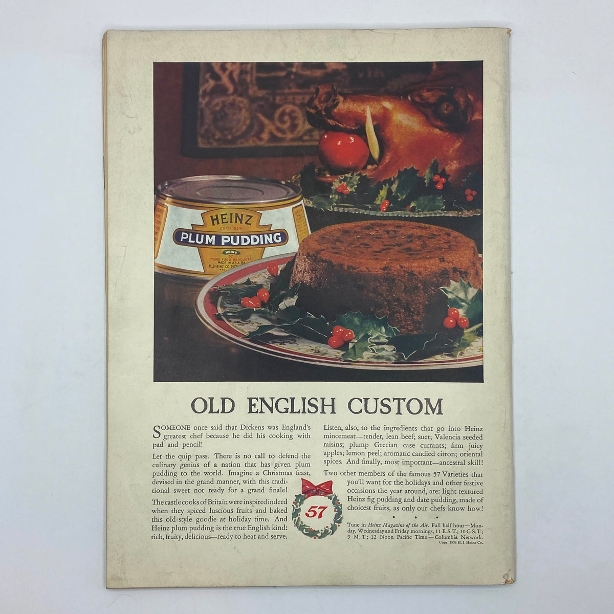 The New Yorker Complete Magazine December 12, 1936 Harry Brown Cover featuring an advertisement for Heinz Plum Pudding alongside a traditional holiday feast.