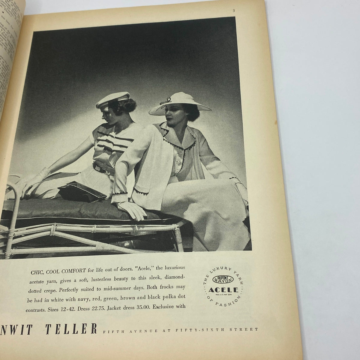 Black and white fashion image from The New Yorker magazine, May 9, 1936, displaying two women in elegant summer attire, highlighting the styles of the 1930s.