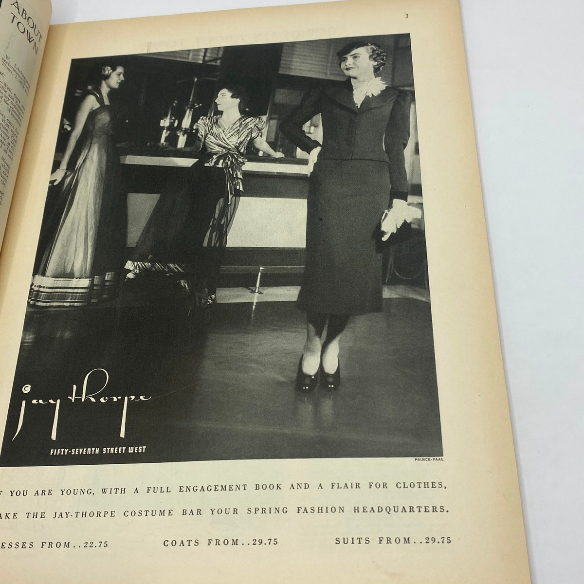 Advertisement page from The New Yorker Complete Magazine March 21, 1936 featuring fashionable women's clothing, highlighting period fashion styles.