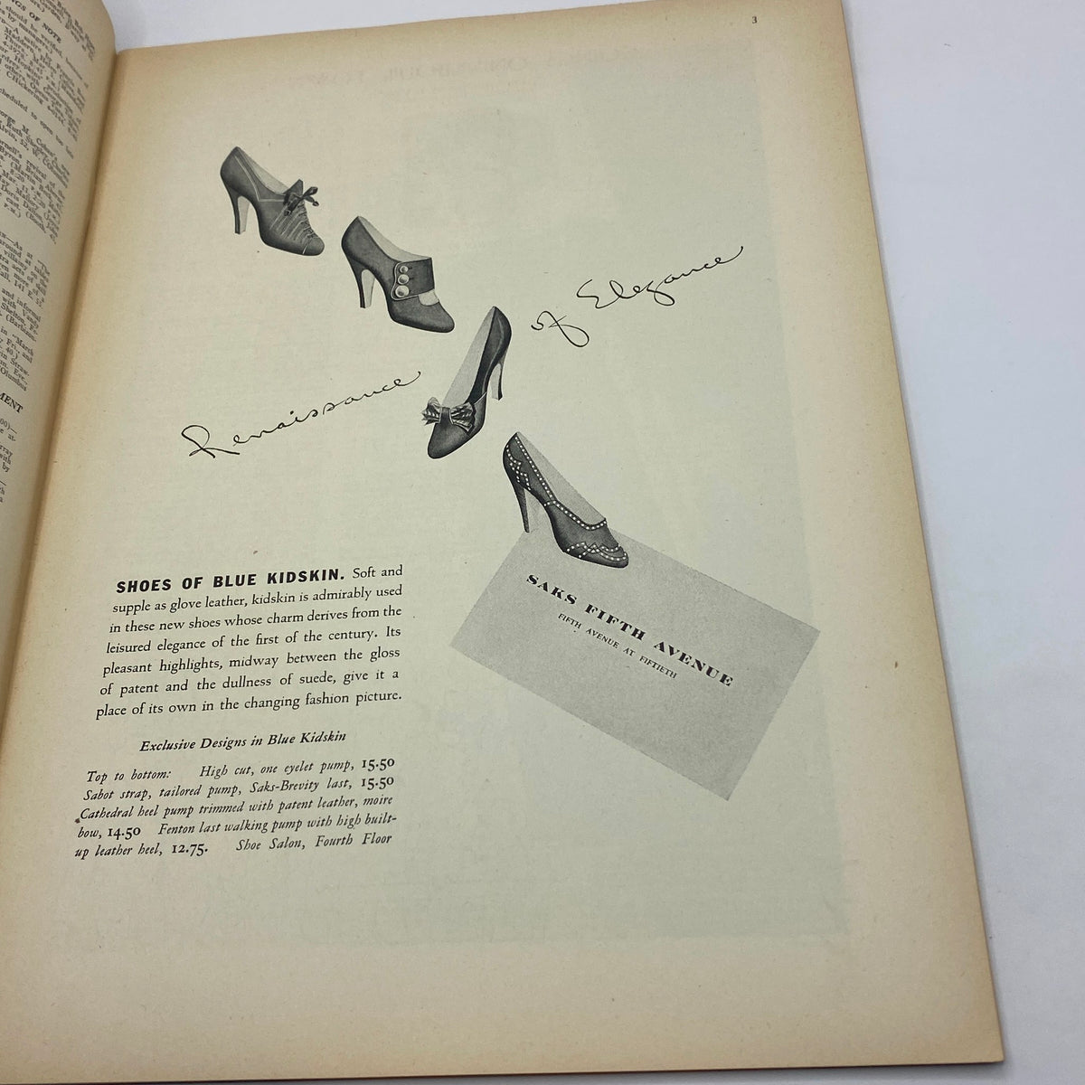 Advertisement for blue kid shoes in The New Yorker magazine, March 7, 1936, highlighting elegant footwear designs with accompanying descriptions.