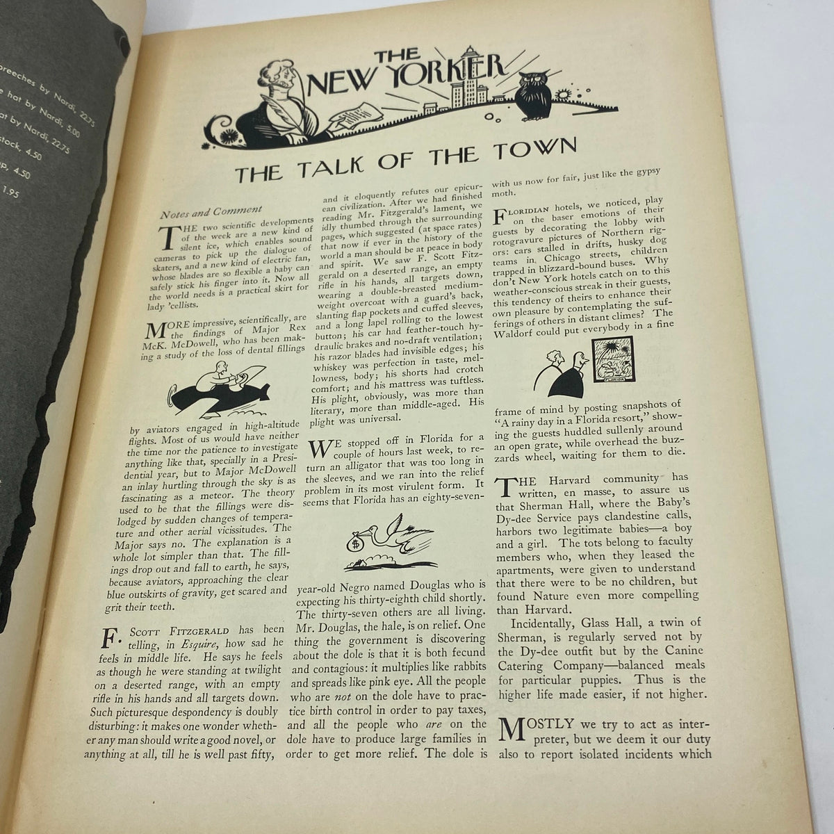 Article page titled 'The Talk of the Town' from The New Yorker magazine, March 14, 1936, showcasing commentary on social issues and cultural observations.