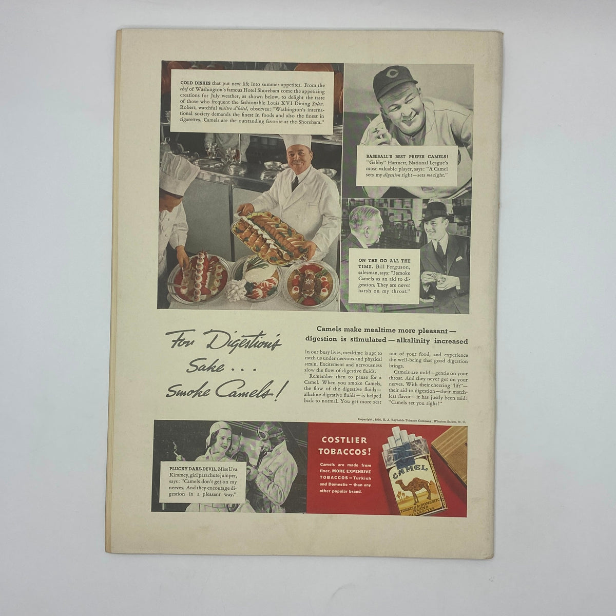 Back cover of The New Yorker magazine from July 11, 1936 featuring an advertisement for Camels cigarettes, illustrating vintage marketing trends.