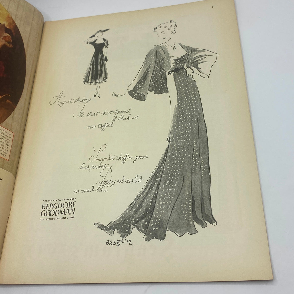 Fashion illustrations from The New Yorker magazine dated July 25, 1936, showcasing stylish outfits and accessories with designer notes.