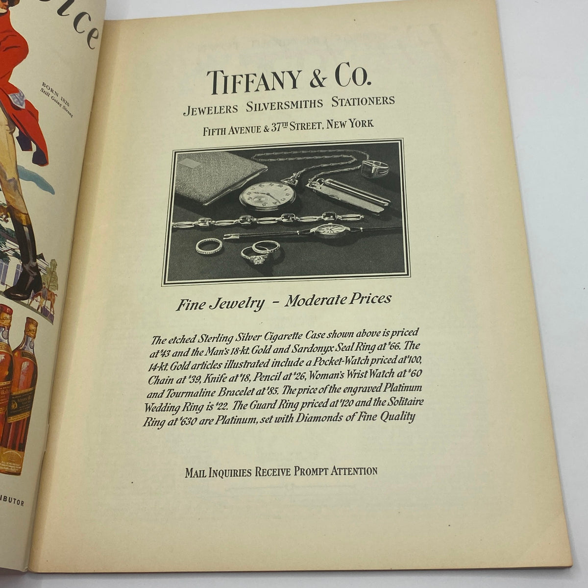 Advertisement for Tiffany & Co. showcasing fine jewelry and moderate prices in The New Yorker Complete Magazine June 22, 1935, highlighting vintage elegance.