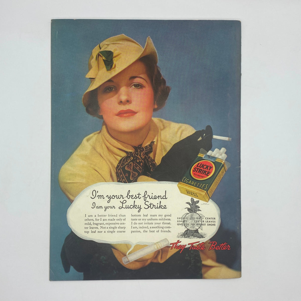 Vintage advertisement for Lucky Strike cigarettes featuring a fashionable woman in The New Yorker Complete Magazine June 22, 1935, representing 1930s advertising aesthetics.